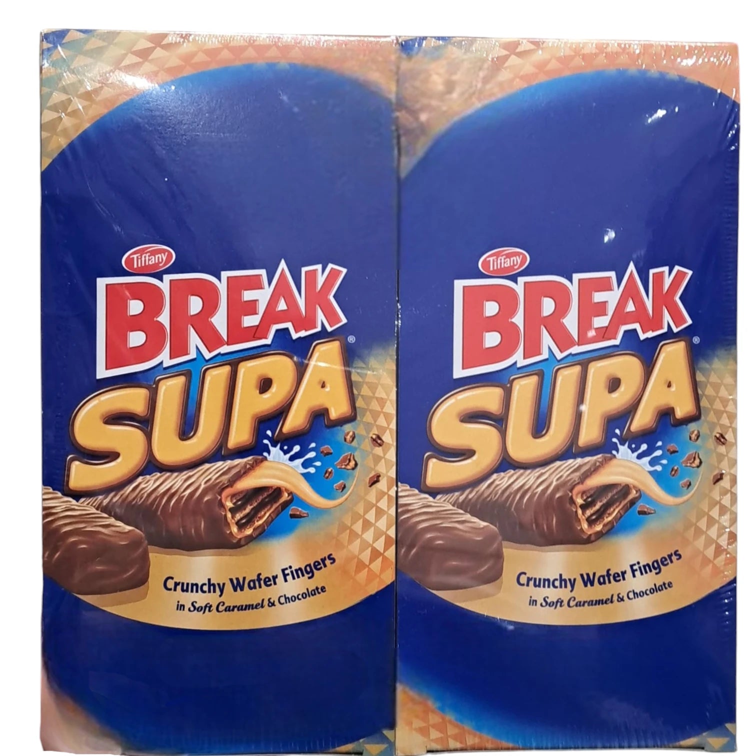 Tiffany Break Supa Crunchy Wafer Fingers – Twin Pack (2 x 12 Bars x 30g), Soft Caramel & Chocolate Coated Wafers - Damoo