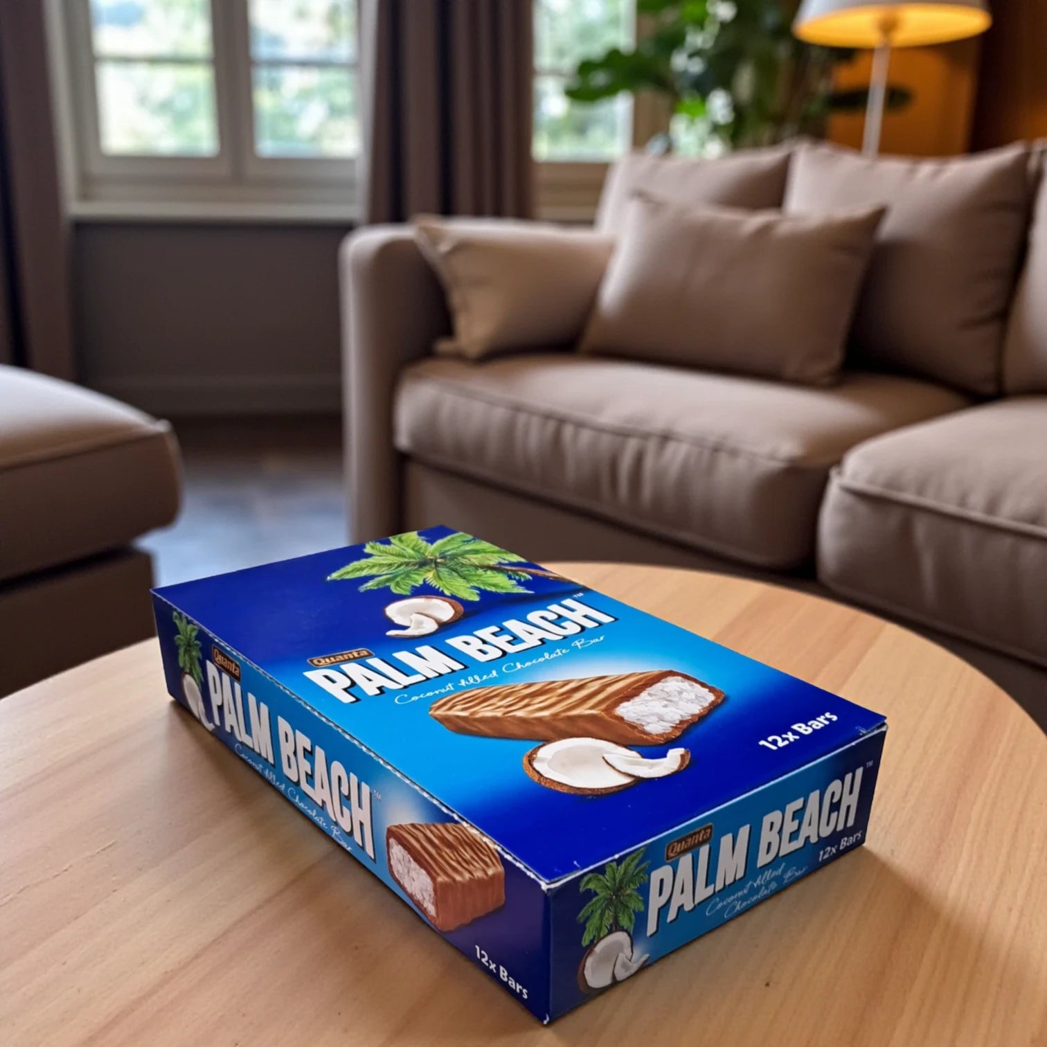 Quanta Palm Beach Coconut Filled Chocolate Bars – 12 Count Box, Creamy Milk Chocolate with Soft Coconut Center - Damoo