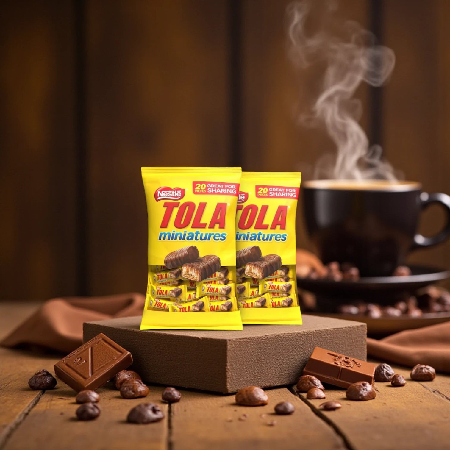Nestlé Tola Miniatures Bites – Crispy Wafer with Caramel & Milk Chocolate | 2 x 160g Packs | Sweet Snack Treats with Rich Layers & Crunch | Made with Milk & Cocoa - Damoo
