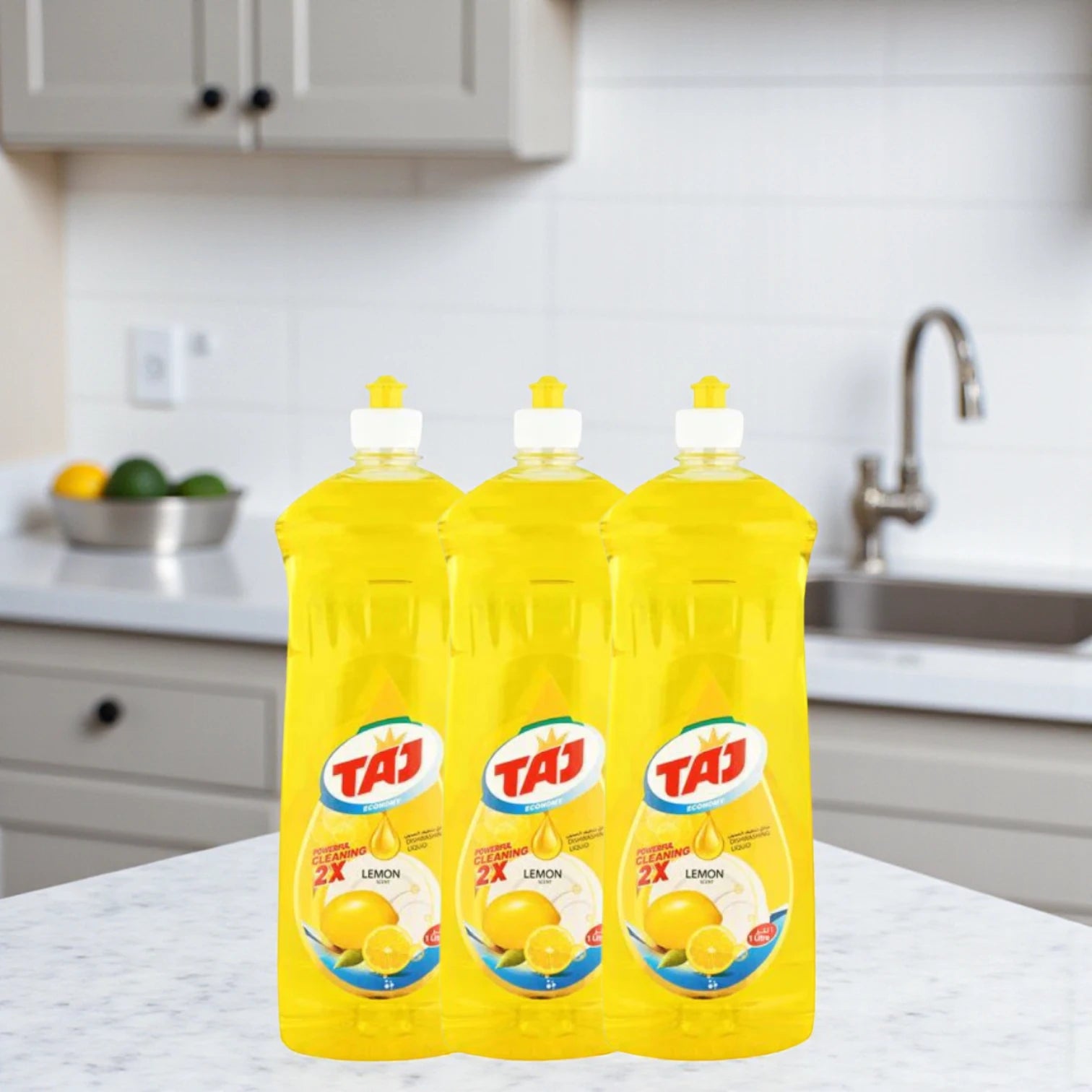 Taj Lemon Dishwashing Liquid – 3x1L Bottles | Powerful 2X Grease Removal | Fresh Lemon Scent | Economy Pack - Damoo