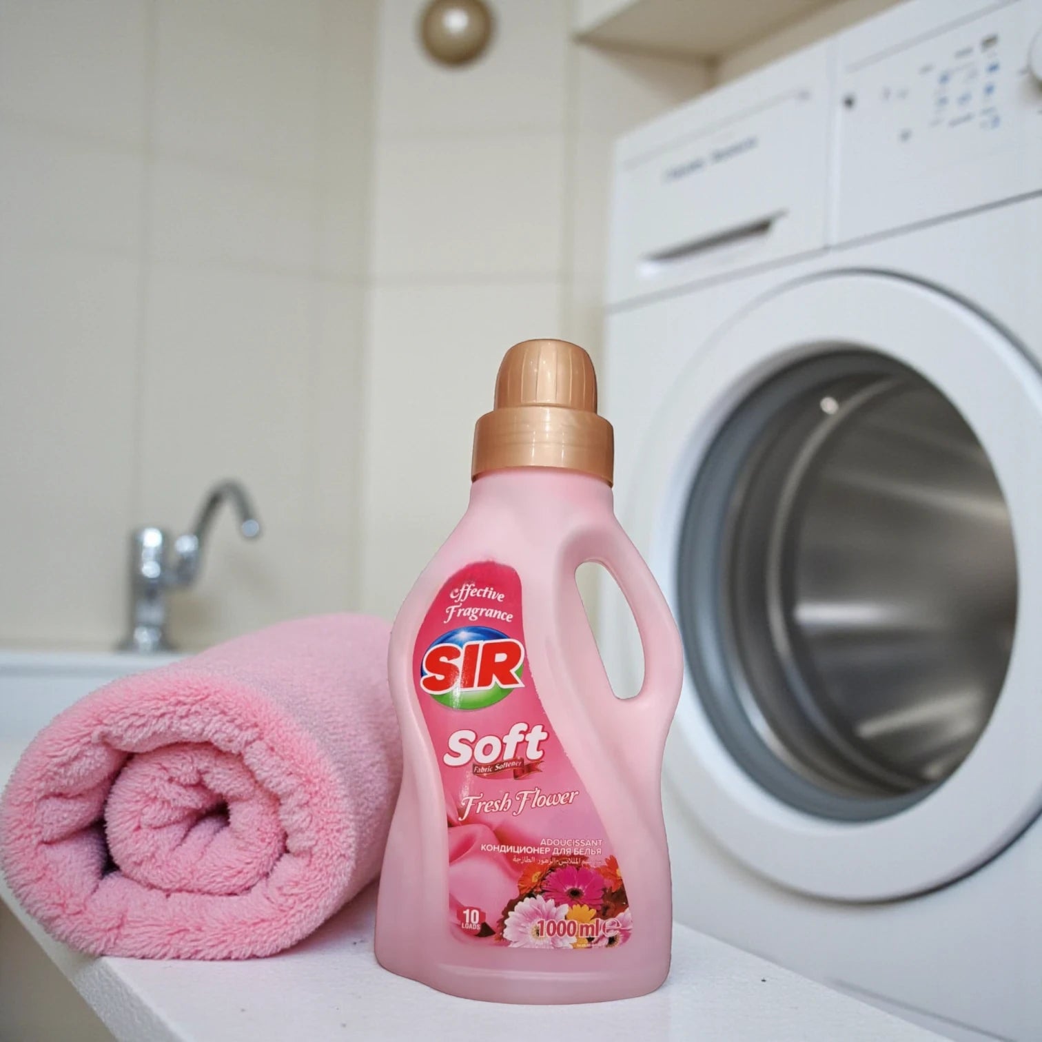 SIR Soft Fabric Softener 1000ml – Fresh Flower Scent – Long-Lasting Floral Fragrance for Clothes – Up to 10 Loads – Liquid Fabric Conditioner – Gentle on Skin & Fabrics – Effective Fragrance Boost for Laundry - Damoo
