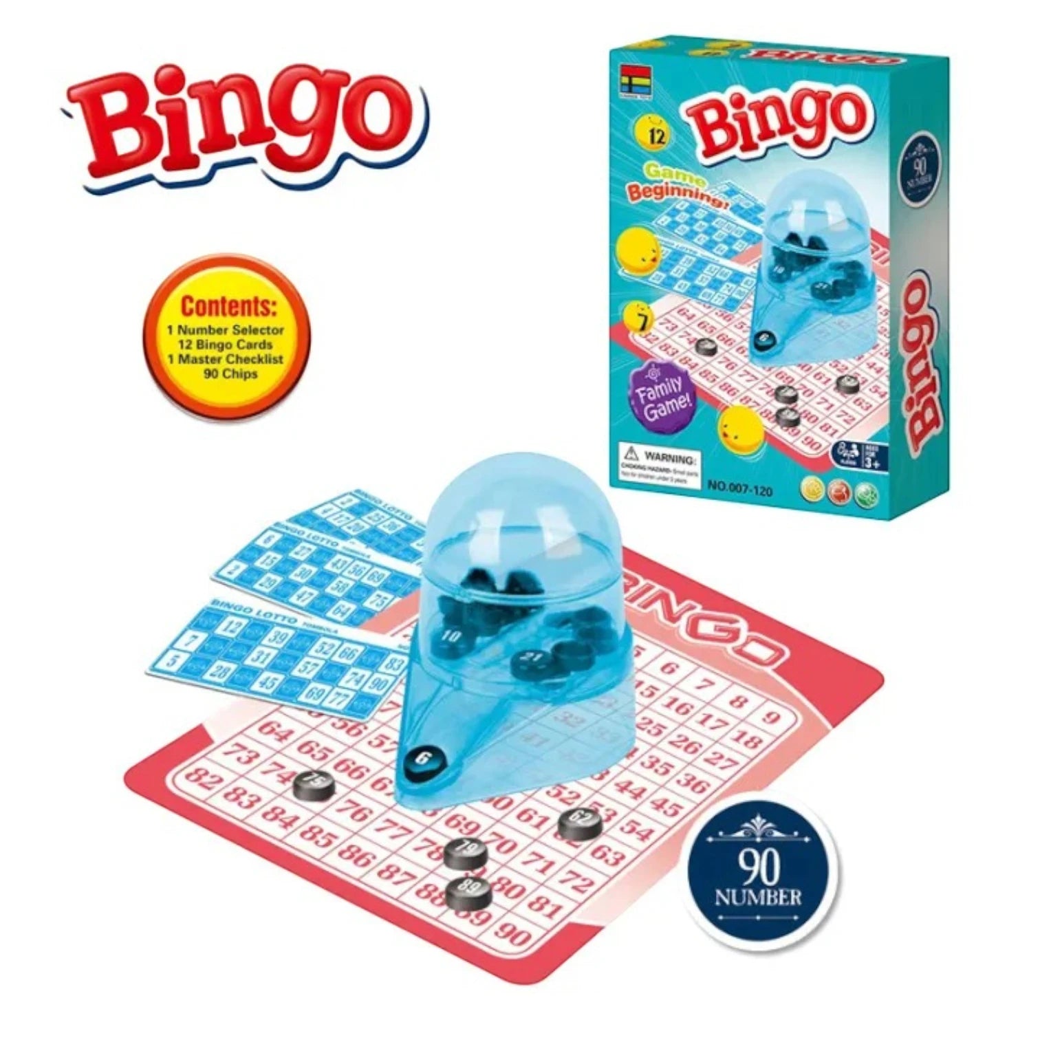 Bingo Family Board Game Set – Lottery Machine, Bingo Cards & Chips, Educational Lotto Party Game for Kids & Adults, Fun Family Night Board Game - Damoo