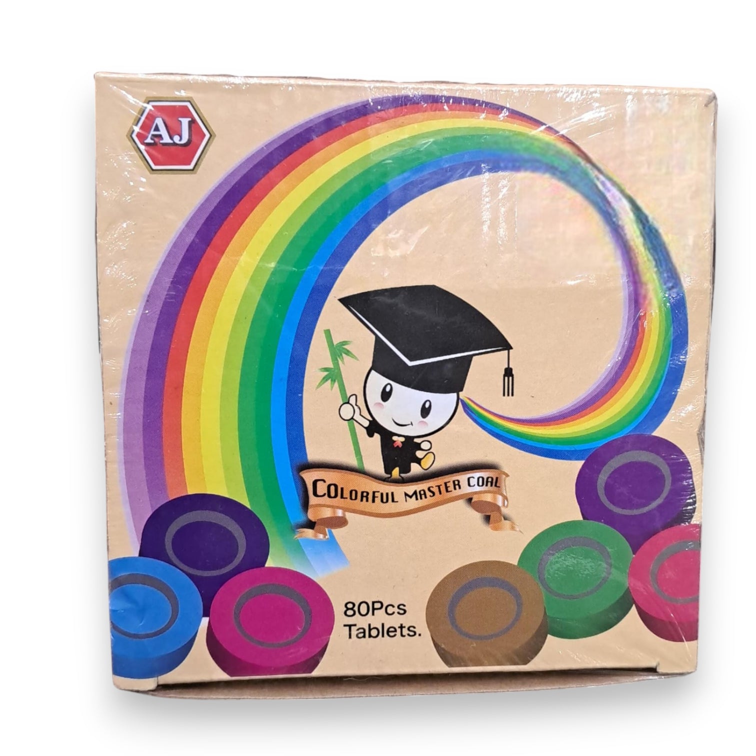 AJ Colorful Master Coal – 80 Pcs Tablets | Multi-Colored Charcoal Rounds for Incense & Bakhoor Burning