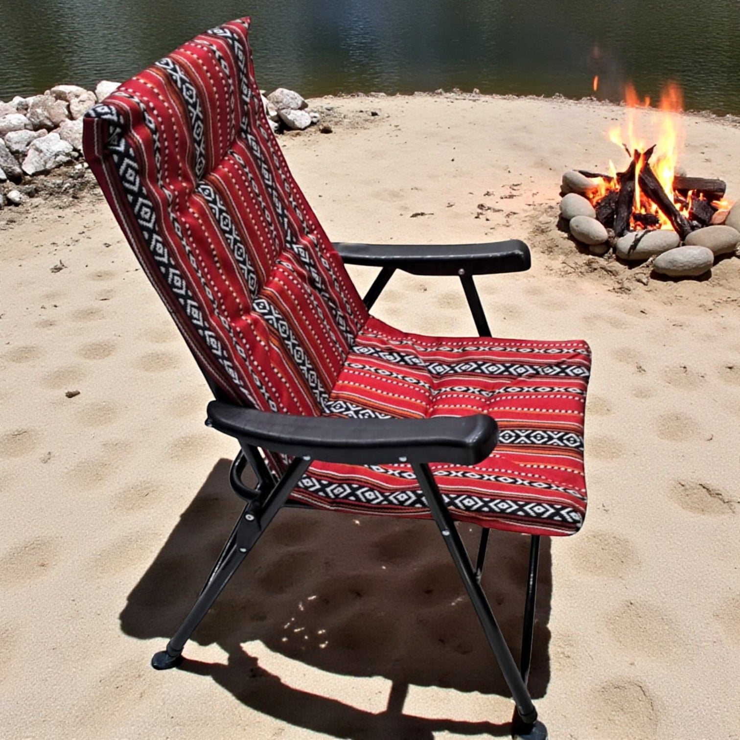 Traditional Arabic Majlis Folding Chair with Cushion – Portable Camping & Outdoor Seating, Comfortable Padded Backrest