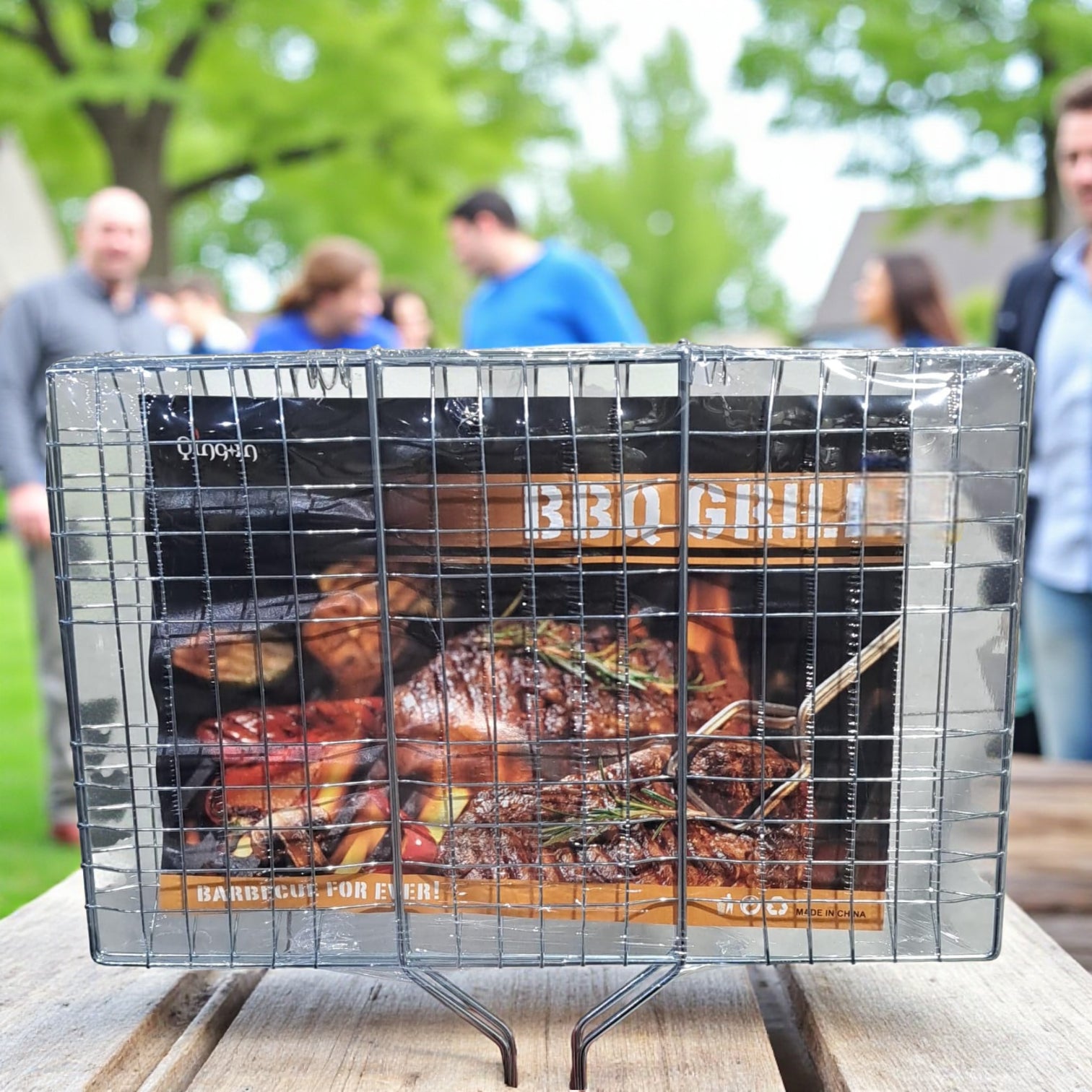 Qingin BBQ Grill Basket – Stainless Steel Barbecue Grilling Basket with Wooden Handle for Meat, Vegetables, and Outdoor Cooking