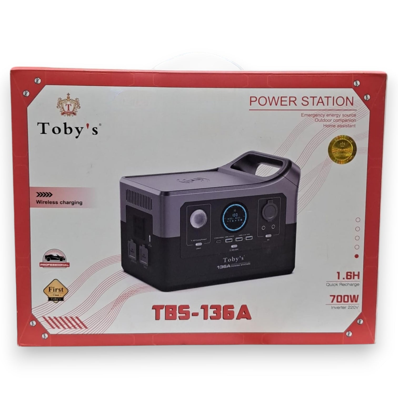 Toby’s TBS-136A Portable Power Station – 504Wh/140000mAh, 700W AC Inverter, Wireless Charging, Multiple Outputs for Outdoor, Camping, Emergency, and Home Backup