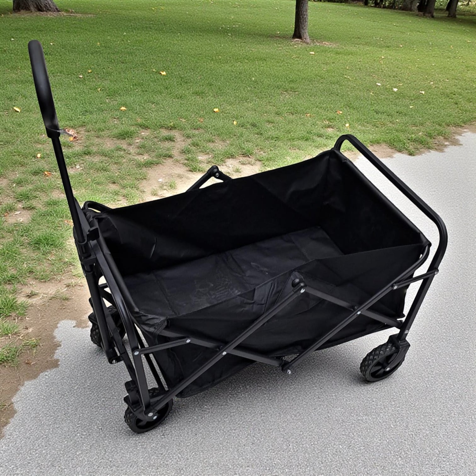 Heavy-Duty Folding Wagon Cart with Extendable Handle & Brakes | Collapsible Utility Hand Cart for Travel, Camping, Outdoor, Beach & Transport – Portable Foldable Trolley with Strong Wheels (46 x 62 x 74 cm) - Damoo