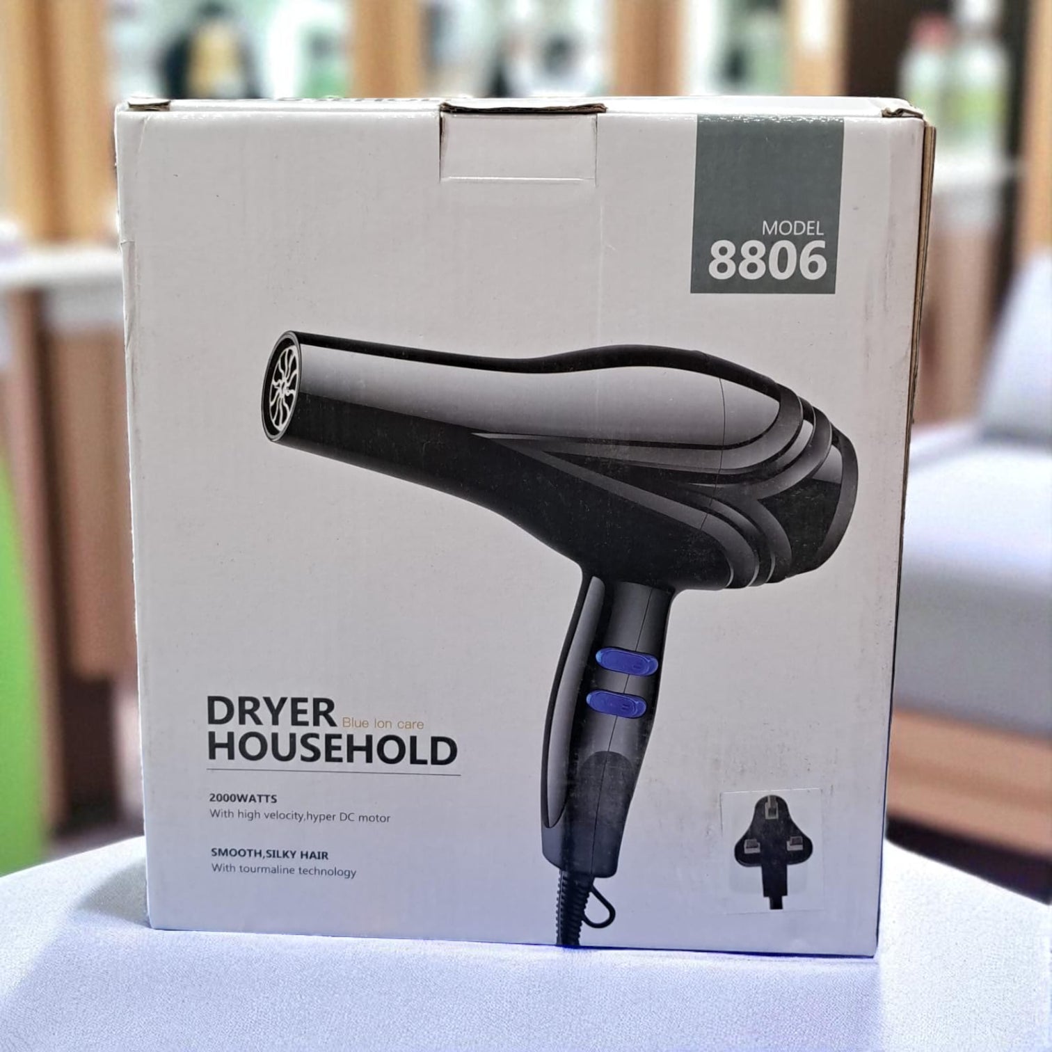 Professional Household Hair Dryer Model 8806 – 2000W Blue Ion Care Blow Dryer with High-Velocity DC Motor, Tourmaline Heat Technology, Dual Speed & Heat Settings, Cool Shot Function, and Ergonomic Handle for Smooth & Silky Hair - Damoo
