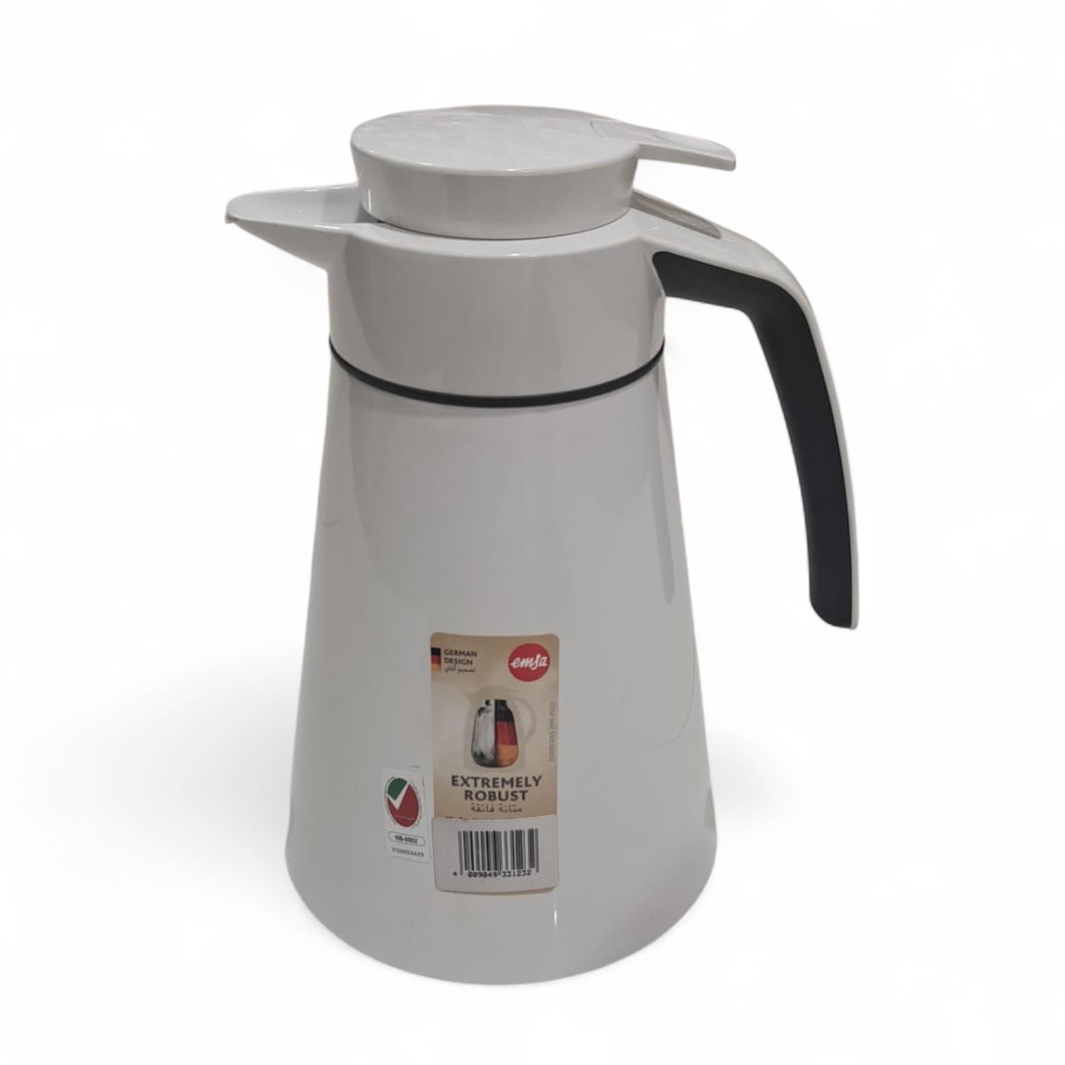 Emsa 1.0L White Thermos – Double-Wall Insulated Vacuum Flask for Hot & Cold Drinks, Cone Design with Easy-Pour Spout & Screw-Top Lid, Durable & Elegant for Home, Office, or Travel - Damoo