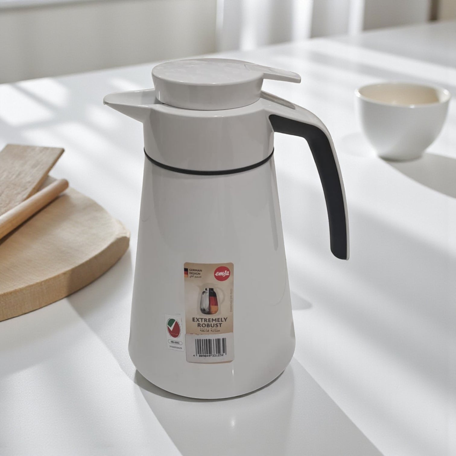 Emsa 1.0L White Thermos – Double-Wall Insulated Vacuum Flask for Hot & Cold Drinks, Cone Design with Easy-Pour Spout & Screw-Top Lid, Durable & Elegant for Home, Office, or Travel - Damoo