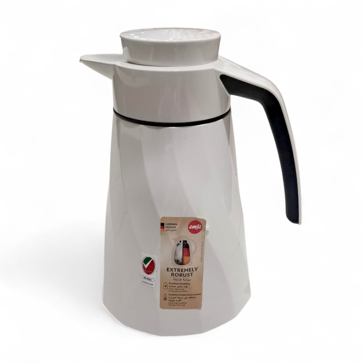 Emsa 1.0L White Cone Thermos – German-Made Vacuum Flask with Double-Wall Insulation, Screw-Top Lid, Easy-Pour Spout & Modern Design for Hot or Cold Beverages - Damoo