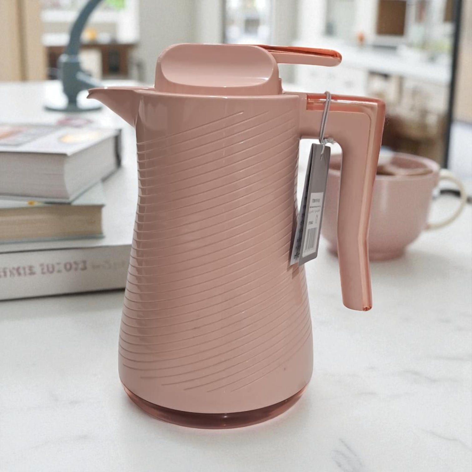 Modern Insulated Thermos Jug – Premium Double Wall Vacuum Flask with Elegant Curved Handle, Heat & Cold Retention Design, Leakproof Lid, and Textured Finish for Home, Office & Serving - Damoo