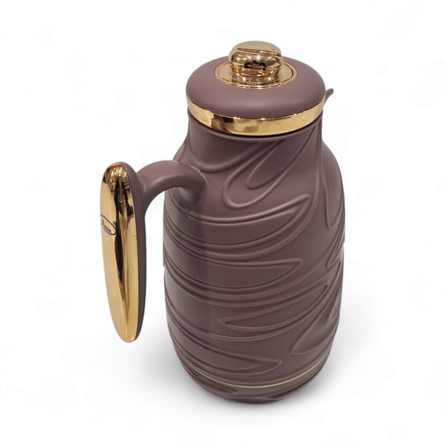 Premium Brown Insulated Thermos Jug 1.0L – Elegant Gold-Accented Vacuum Flask with Textured Design, Long Heat & Cold Retention, and Comfortable Handle for Daily Use - Damoo