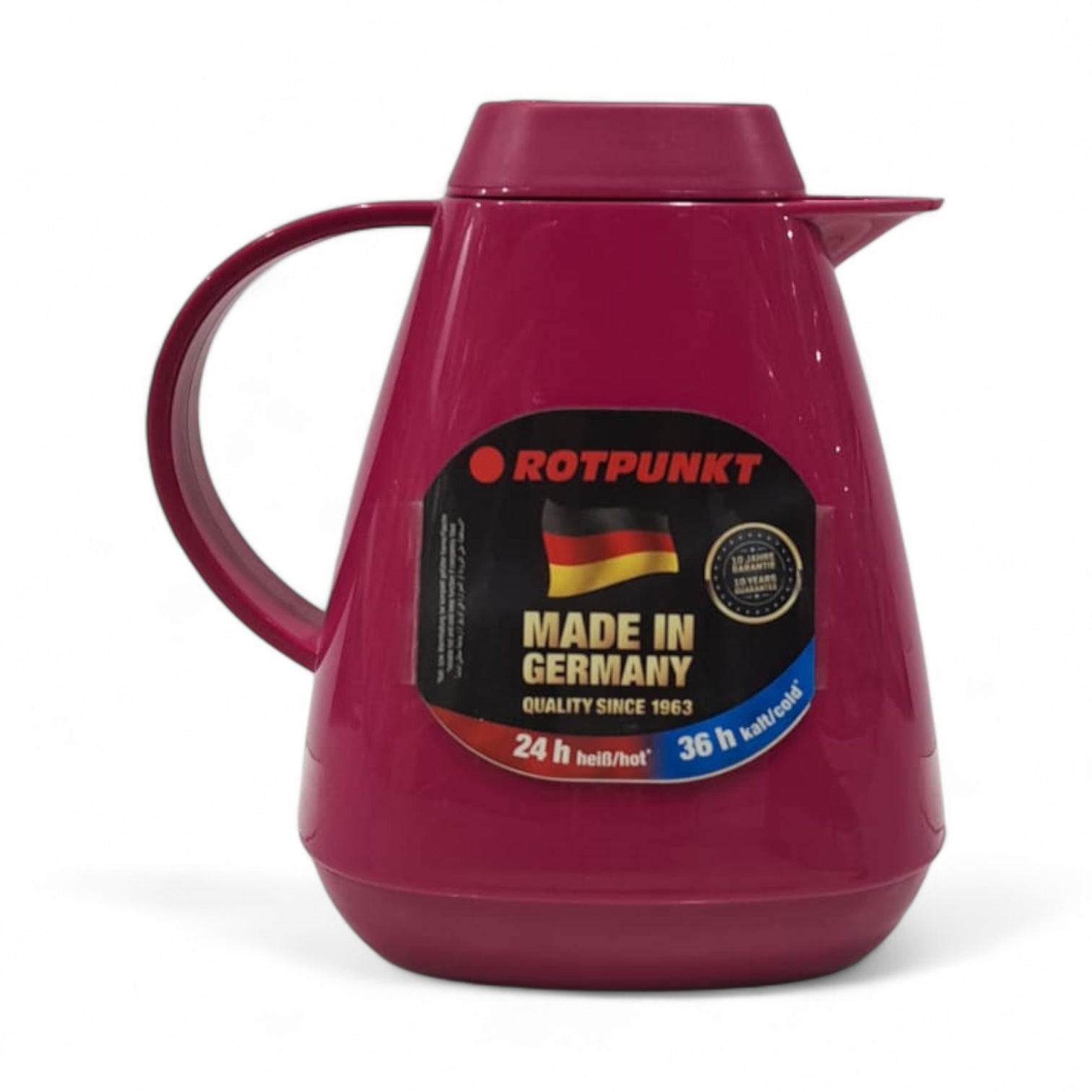 Rotpunkt Premium Insulated Thermos Jug 1.0L – Elegant Burgundy Vacuum Flask with 24-Hour Heat Retention, Modern Handle Design, and High-Quality Double-Wall Construction for Everyday Use - Damoo