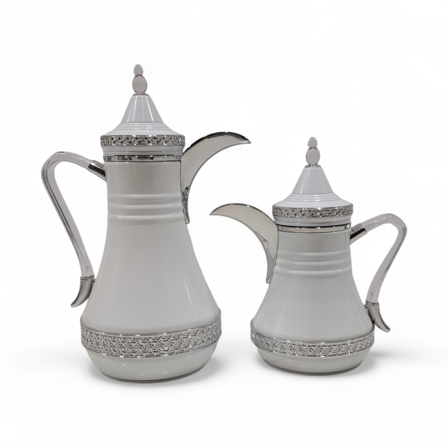 Fursan Premium White Thermos Set 2-Piece – Elegant Double-Wall Insulated Coffee & Tea Flasks with Silver Crystal Accents, Durable Vacuum Design for Long Heat Retention, Perfect for Majlis, Home & Gifting - Damoo