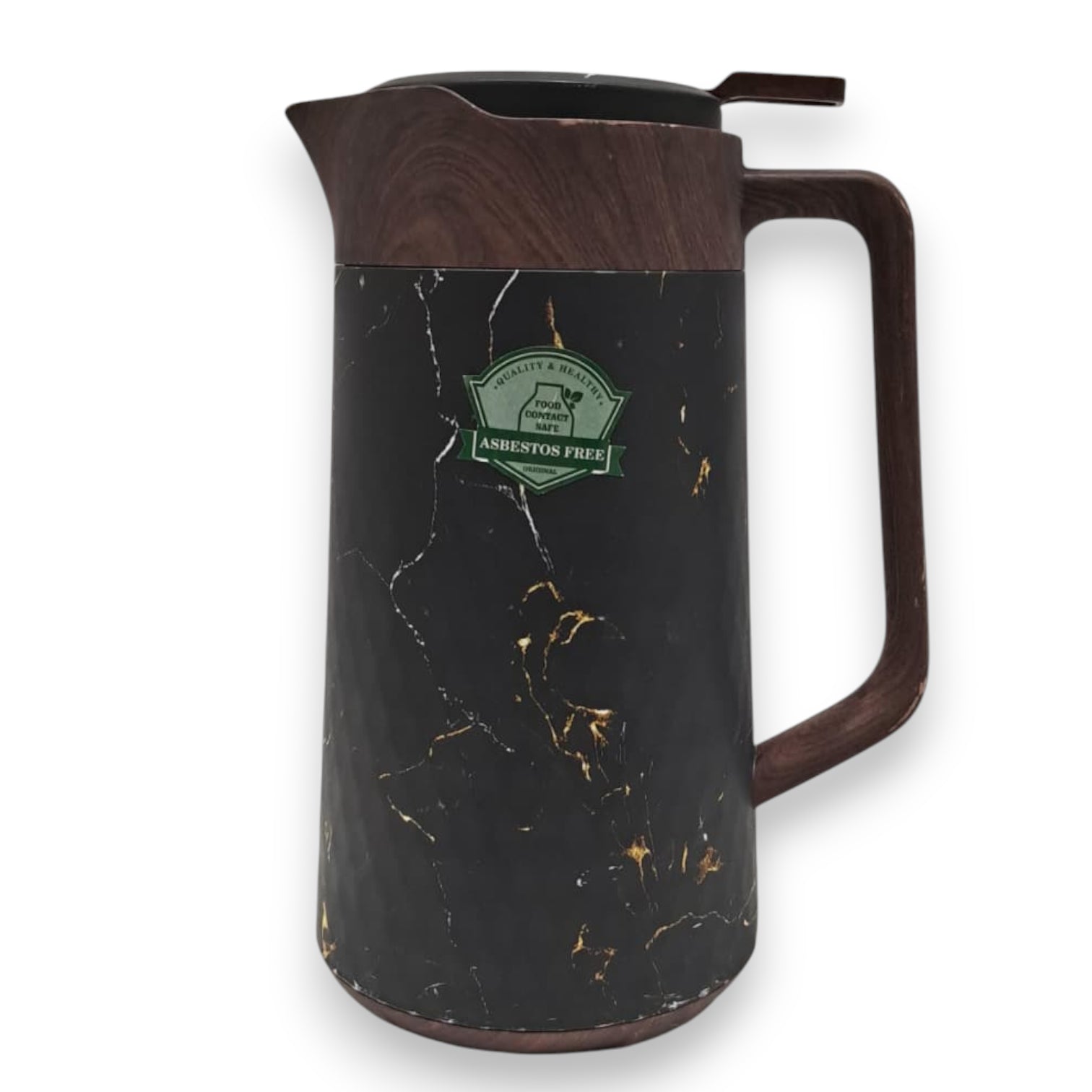 Lavin Luxurious Life 1L Black Marble & Wood Finish Vacuum Flask – Elegant Thermal Coffee & Tea Pot | Double-Wall Insulated Jug for Hot & Cold Drinks - Damoo