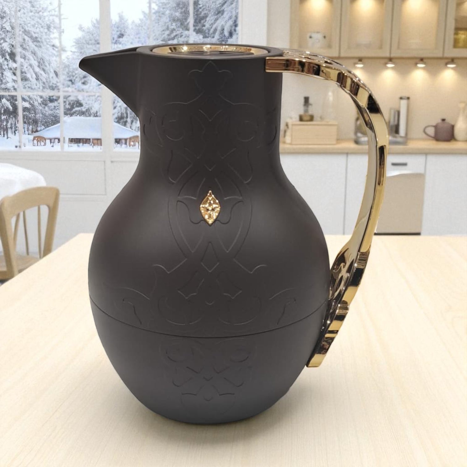 Otantik Luxury Thermos 1.0L – Elegant Arabic Style Double-Wall Insulated Flask with Ornate Golden & Silver Handle, Premium Design for Long Heat Retention, Available in different Colors, Ideal for Coffee, Tea & Majlis Use - Damoo