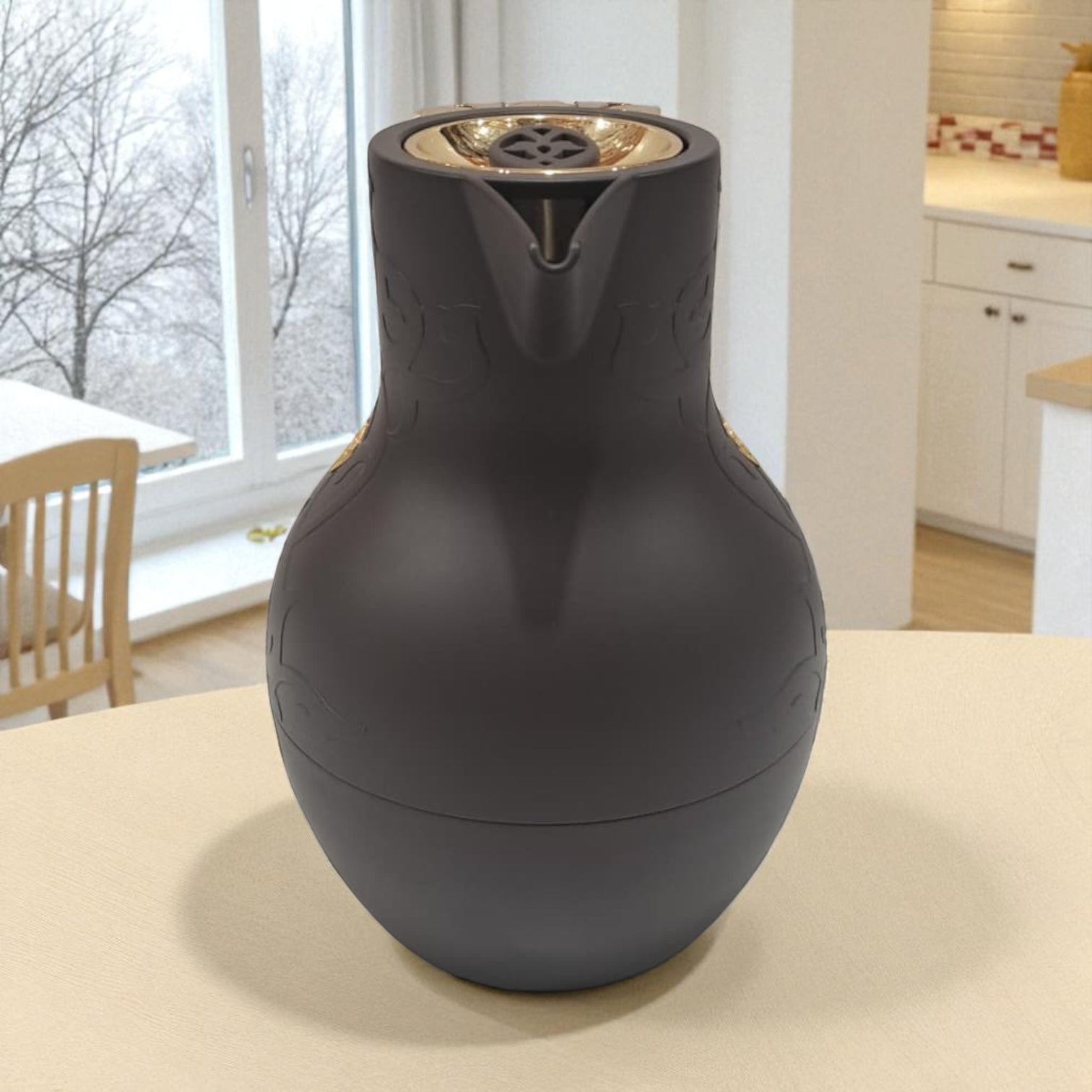 Otantik Luxury Thermos 1.0L – Elegant Arabic Style Double-Wall Insulated Flask with Ornate Golden & Silver Handle, Premium Design for Long Heat Retention, Available in different Colors, Ideal for Coffee, Tea & Majlis Use - Damoo