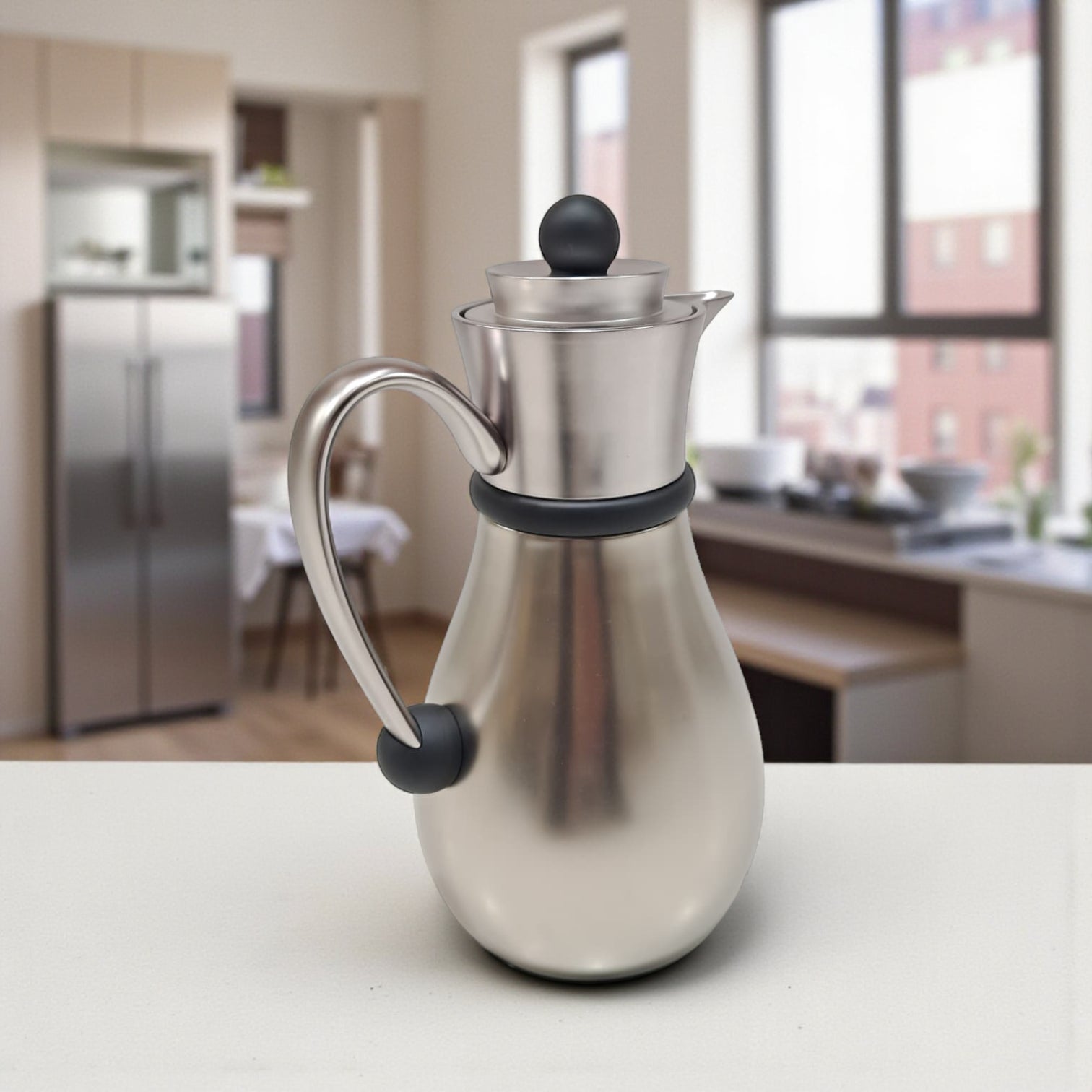 Najib Modern Style Stainless Steel Vacuum Flask Set – 0.7L & 1.0L Double-Wall Insulated Thermos Jugs | Elegant Brushed Silver Finish, Leak-Proof Design & Ergonomic Handle for Hot & Cold Beverages - Damoo