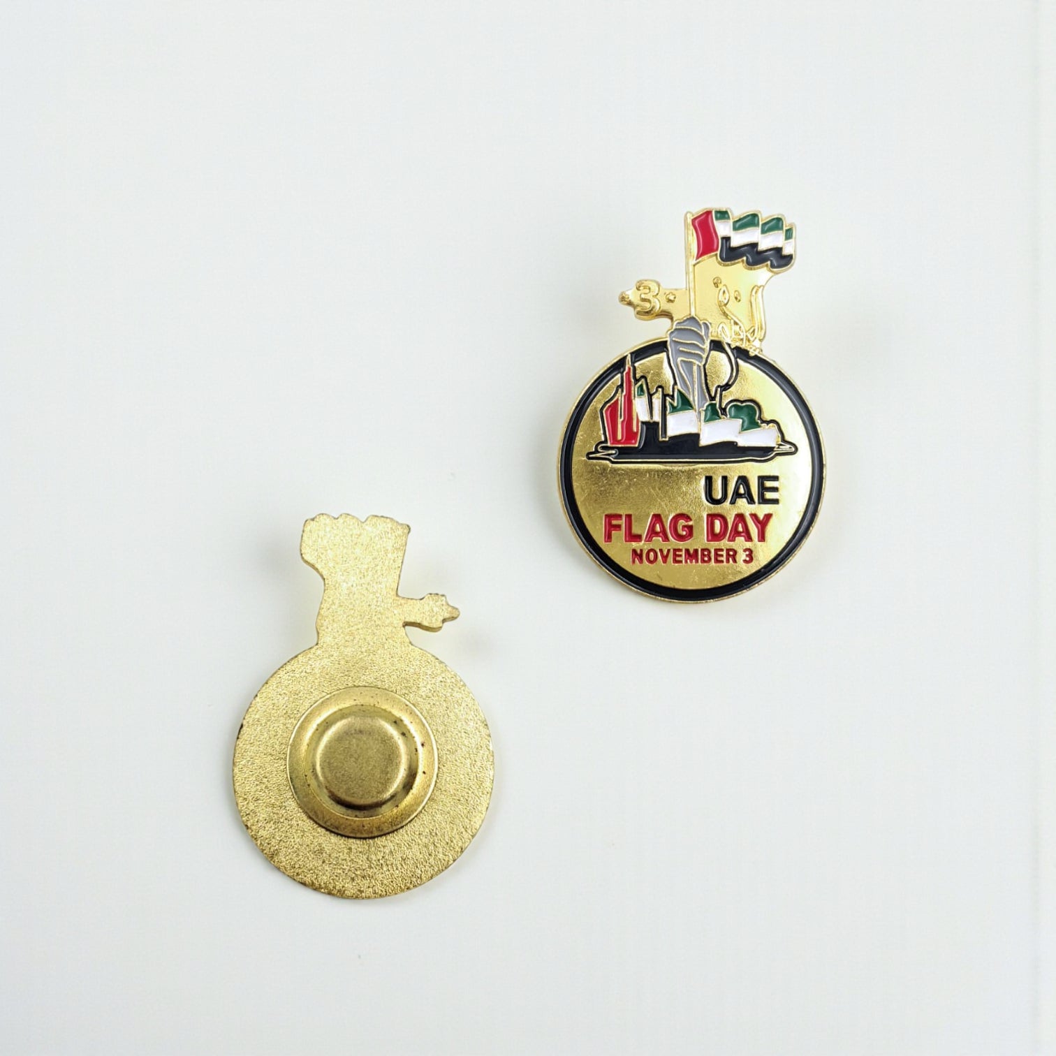 UAE Flag Day Magnetic Metal Badge – Premium Commemorative Pin with Gold Finish for National Day, Events, and Celebrations – November 3 Souvenir Gift - Damoo