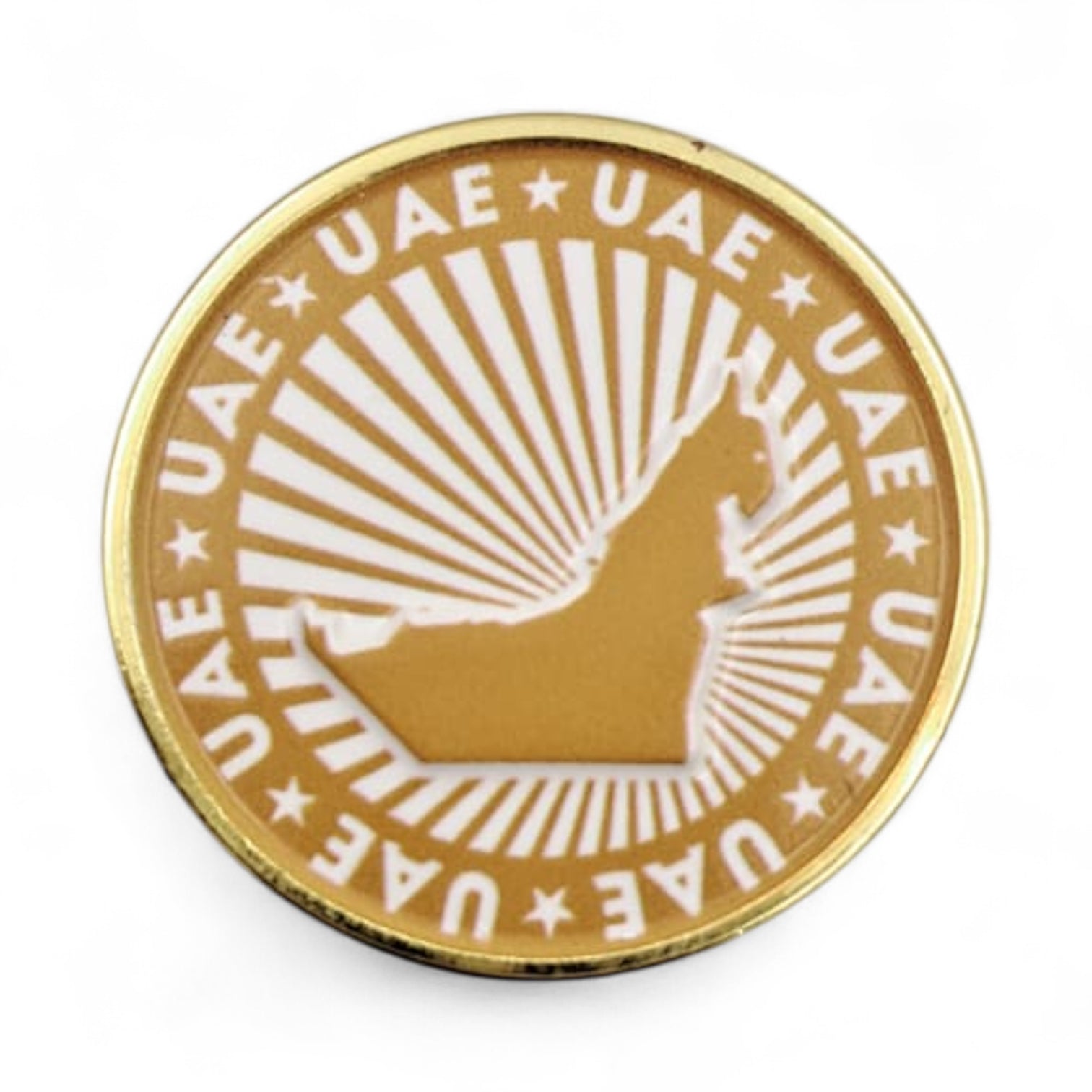 UAE National Map Round Badge – Elegant Golden Metal Pin with Radiant Design for National Day, Flag Day, and Patriotic Celebrations - Damoo