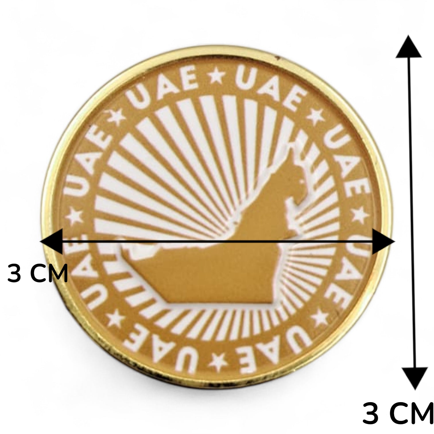 UAE National Map Round Badge – Elegant Golden Metal Pin with Radiant Design for National Day, Flag Day, and Patriotic Celebrations - Damoo