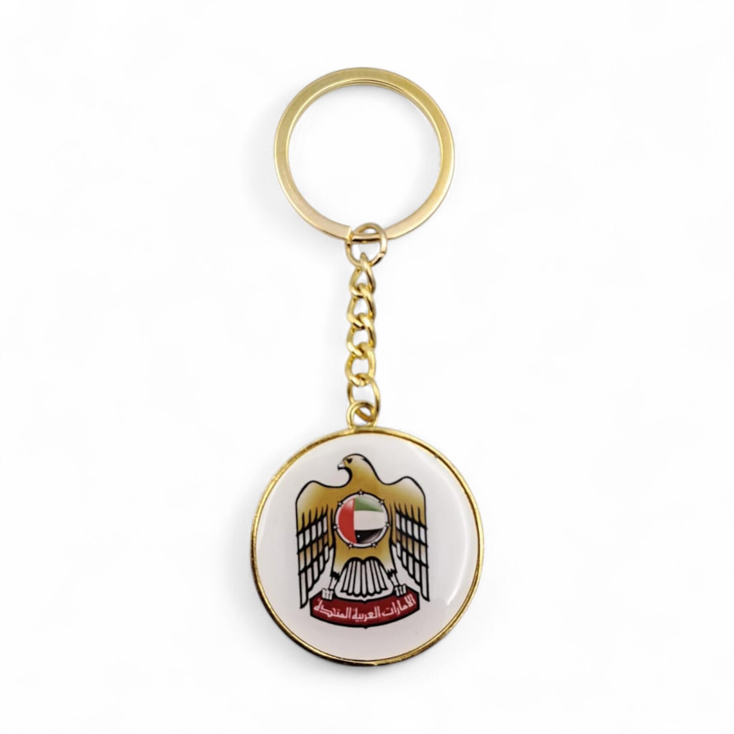 UAE National Emblem Metal Keychain – Premium Golden Keyring with Round Logo Design for National Day, Flag Day, and Patriotic Gifts - Damoo