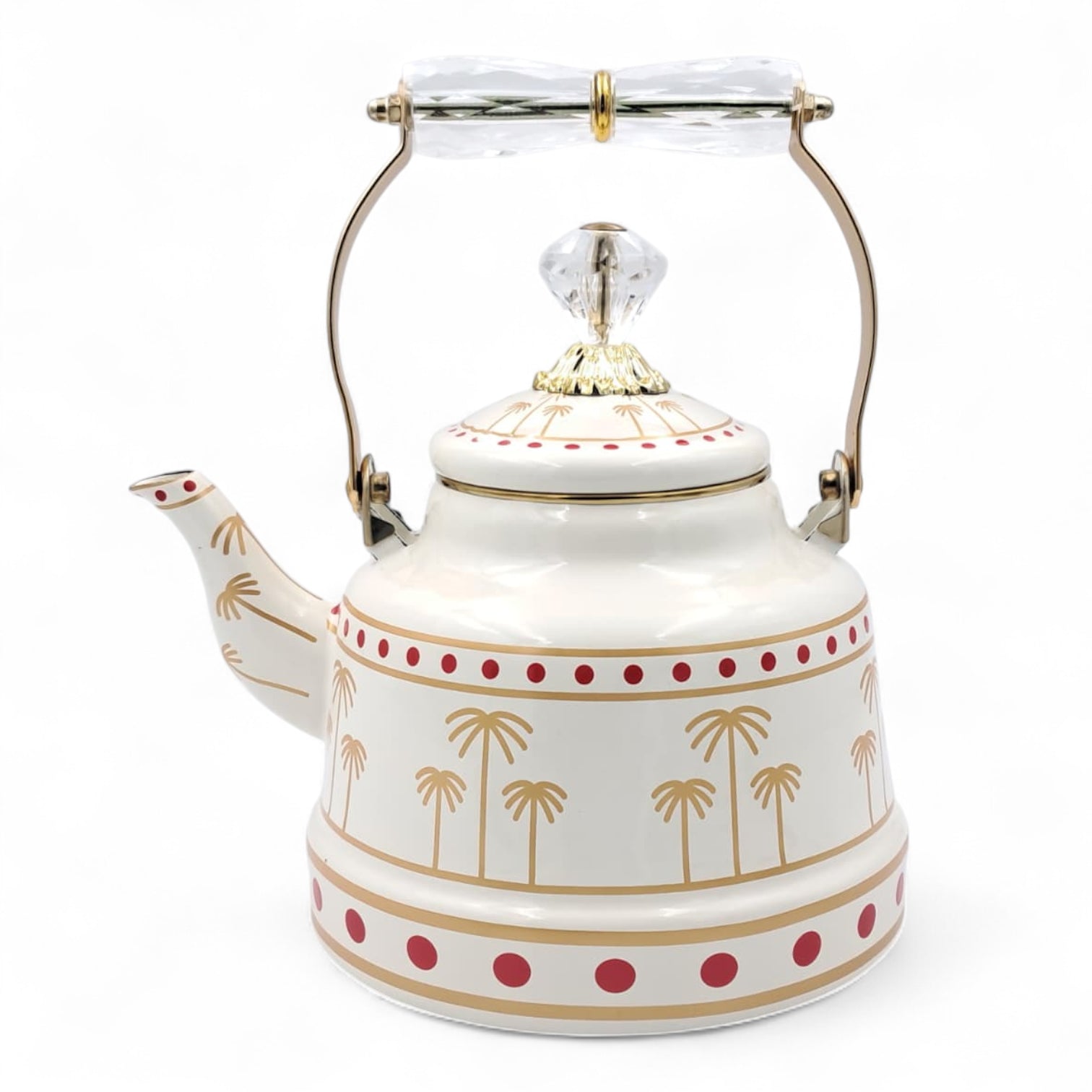 Simba Mkubwa Enamel Tea Kettle – Elegant Palm Tree Design with Crystal Handle | Decorative Water & Coffee Kettle for Stovetop and Home Use