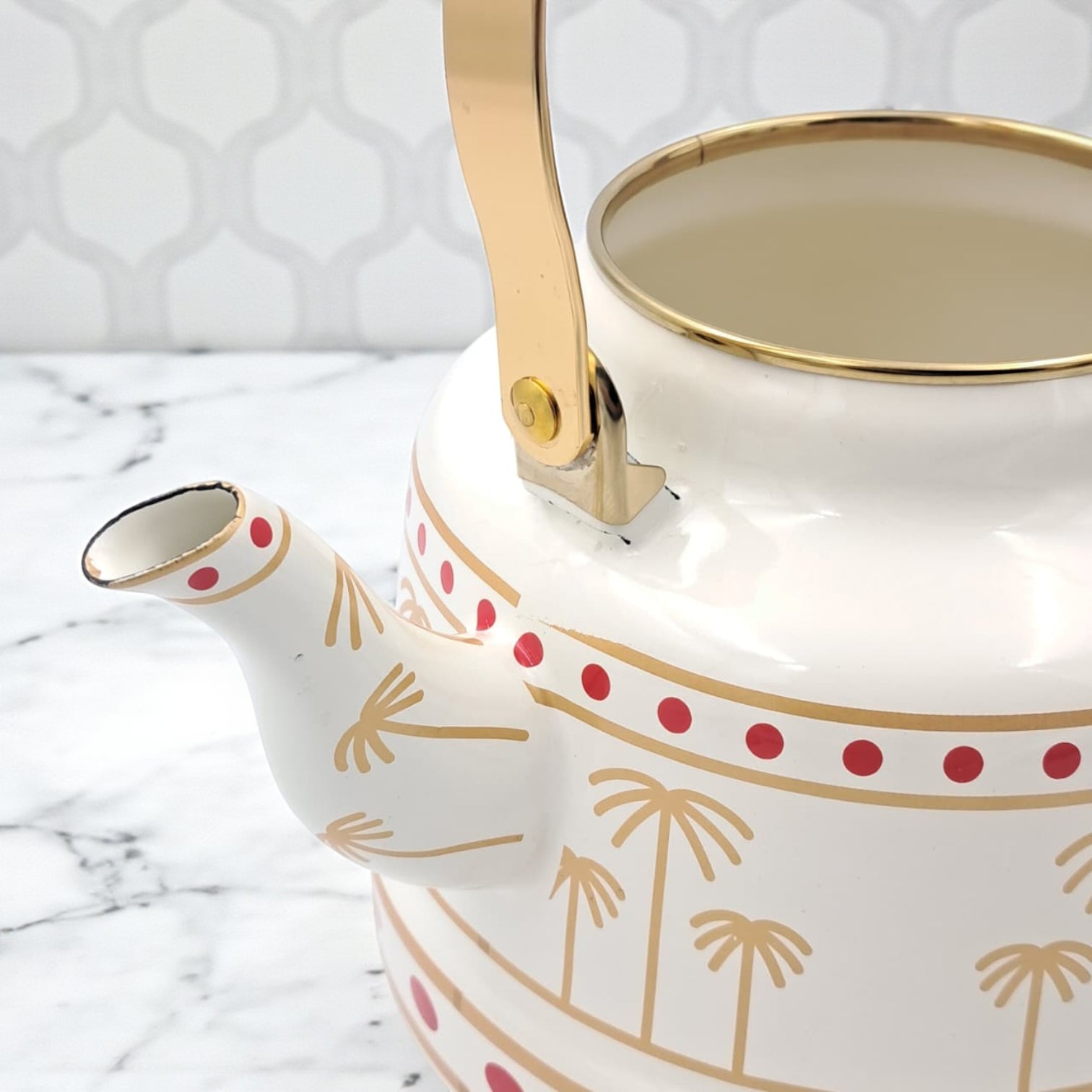Simba Mkubwa Enamel Tea Kettle – Elegant Palm Tree Design with Crystal Handle | Decorative Water & Coffee Kettle for Stovetop and Home Use