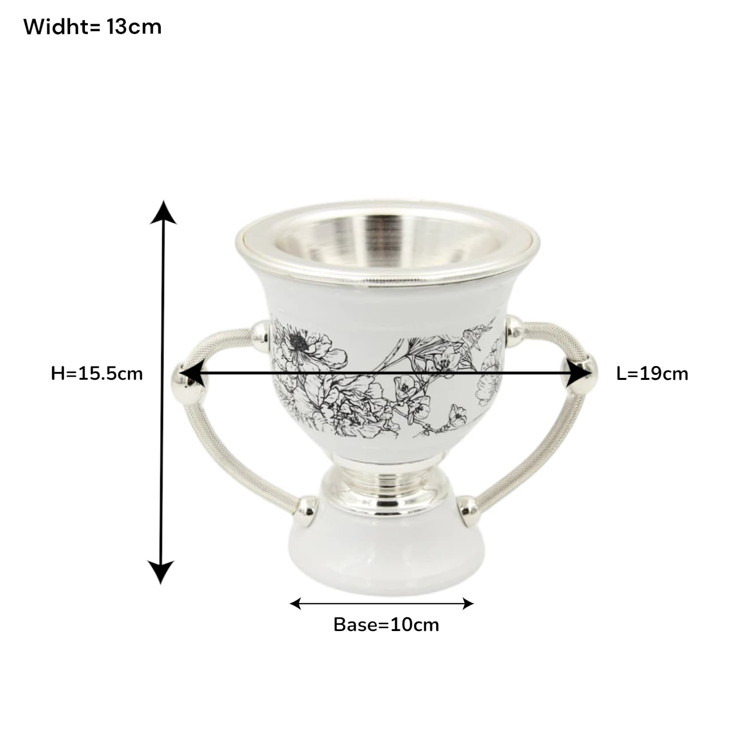 Luxury Ceramic Bakhoor Burner with Silver Metal Insert & Floral Pattern – Oud Incense Burner for Home & Majlis (15.5H x 19L x 13W CM) - Damoo