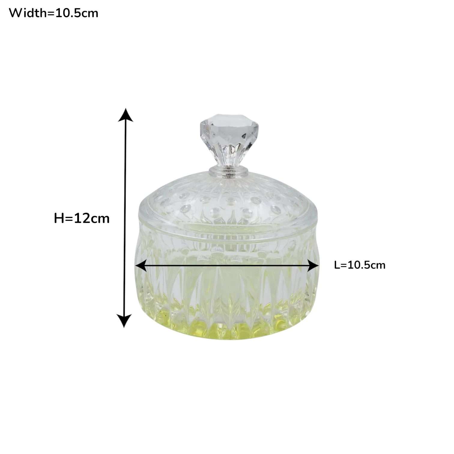 Crystal Glass Candy Jar with Lid, Decorative Storage Bowl with Diamond Cut Design for Sweets, Dates & Snacks (12H x 10.5L × 10.5W CM) - Damoo
