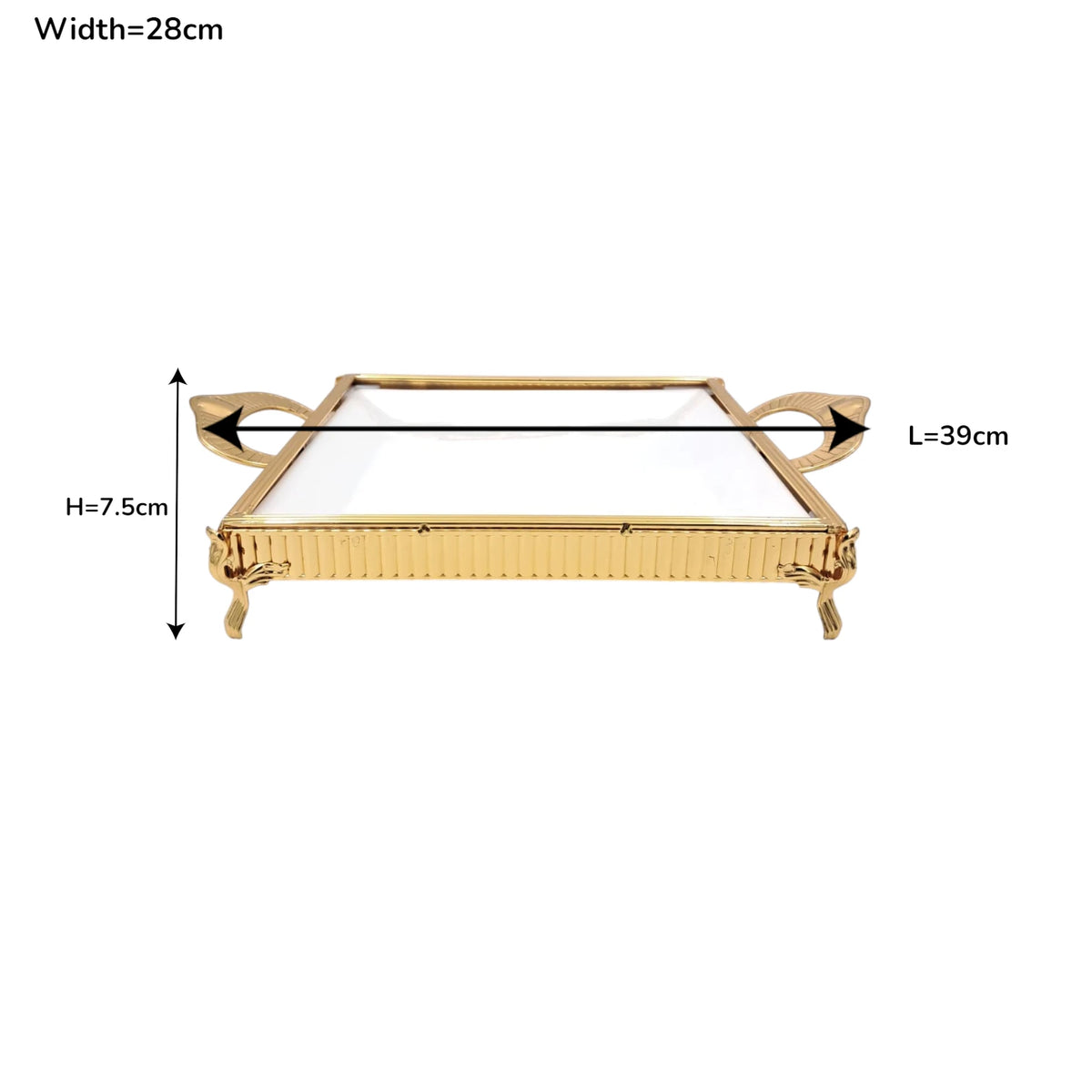 Luxury Rectangular Decorative Serving Tray with Handles and Raised Feet, Elegant Display Tray for Desserts Snacks Coffee Table Décor (H(7.5cm) x W(28cm) x L(39cm)) - Damoo