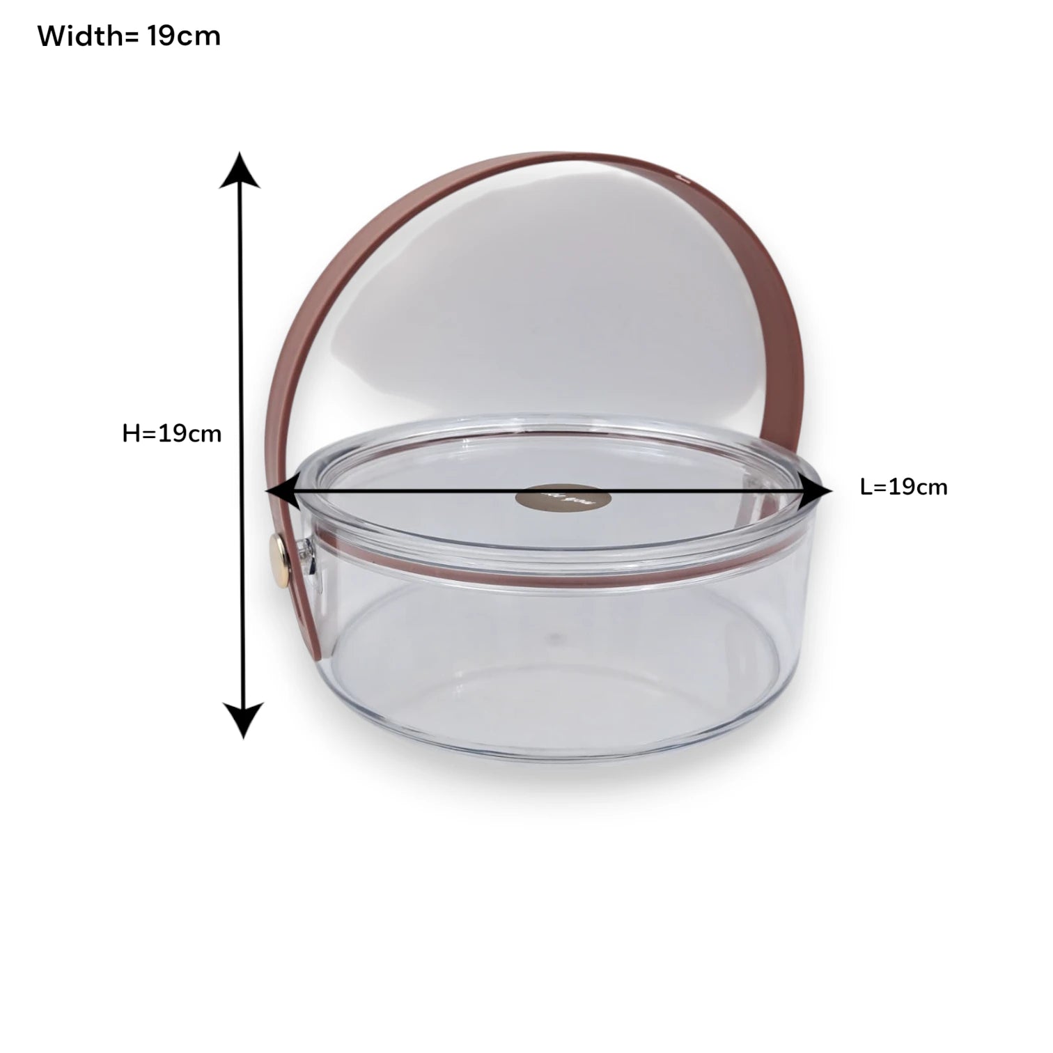 Clear Acrylic Storage Bowl with Lid & Leather Carry Handle – Modern Multipurpose Organizer (19H x 19L x 19W CM) - Damoo