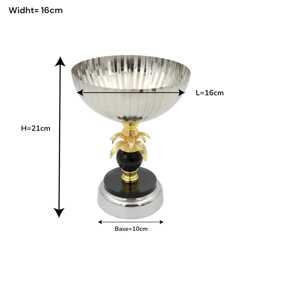 Luxury Metal Serving Bowl Stand with Decorative Palm Design & Crystal Accent – Pedestal Fruit Bowl Centerpiece for Table Décor (21H x 16L x 16W CM)