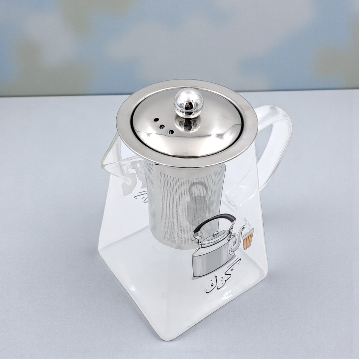 Karak Tea Glass Kettle with Stainless Steel Filter | Heat Resistant Borosilicate Pitcher with Detachable Fine Mesh Infuser | Stovetop Safe | Premium Glass Pot for Chai, Tea & Herbal Drinks