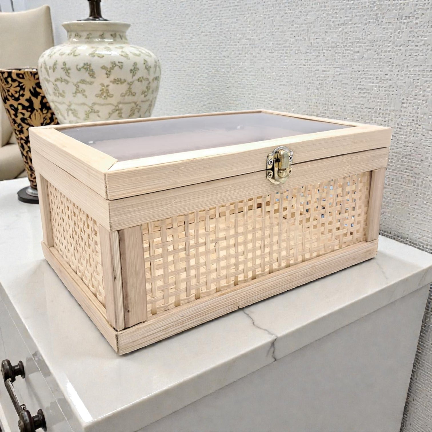 Natural Bamboo Storage Box with Lid & Lock – Multi-Purpose Organizer for Home, Kitchen, Bathroom & Gifting - Damoo