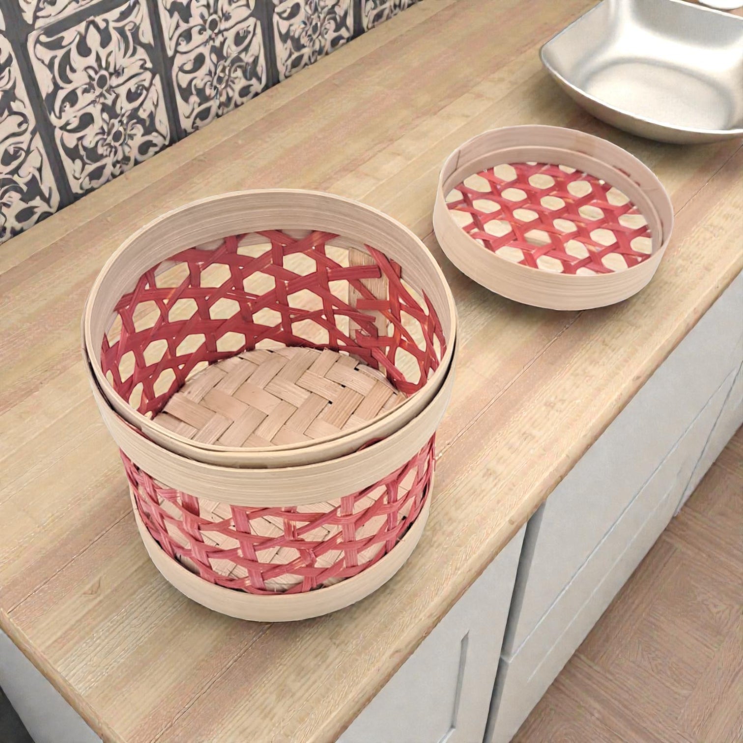 Handwoven Bamboo Storage Basket with Lid for Ramadan Serving & Décor | Multipurpose Date, Sweet & Gift Container - Damoo