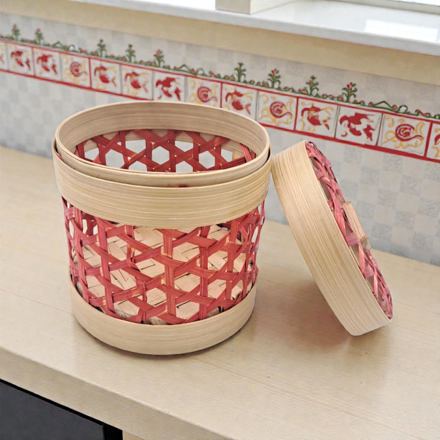 Handwoven Bamboo Storage Basket with Lid for Ramadan Serving & Décor | Multipurpose Date, Sweet & Gift Container - Damoo