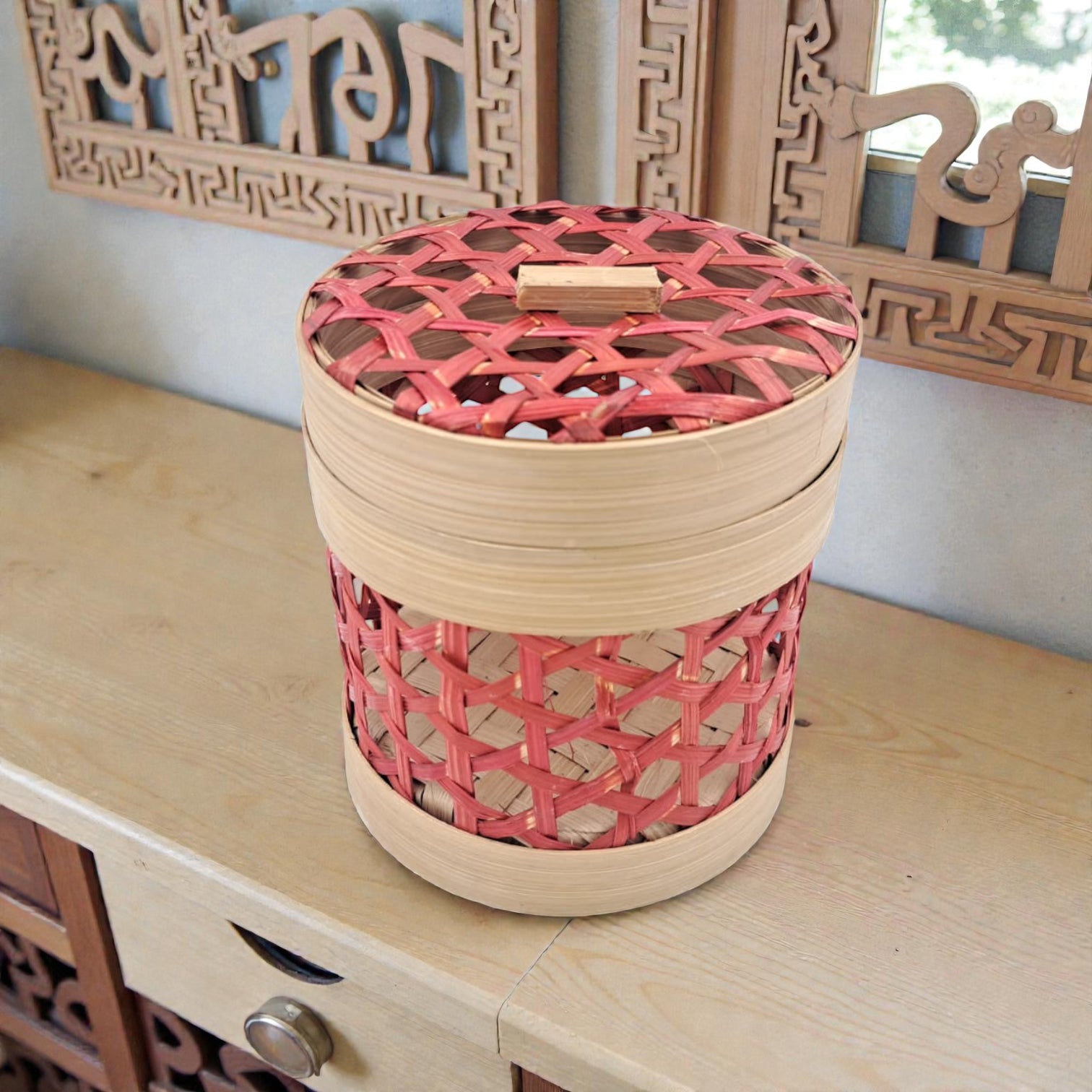 Handwoven Bamboo Storage Basket with Lid for Ramadan Serving & Décor | Multipurpose Date, Sweet & Gift Container - Damoo