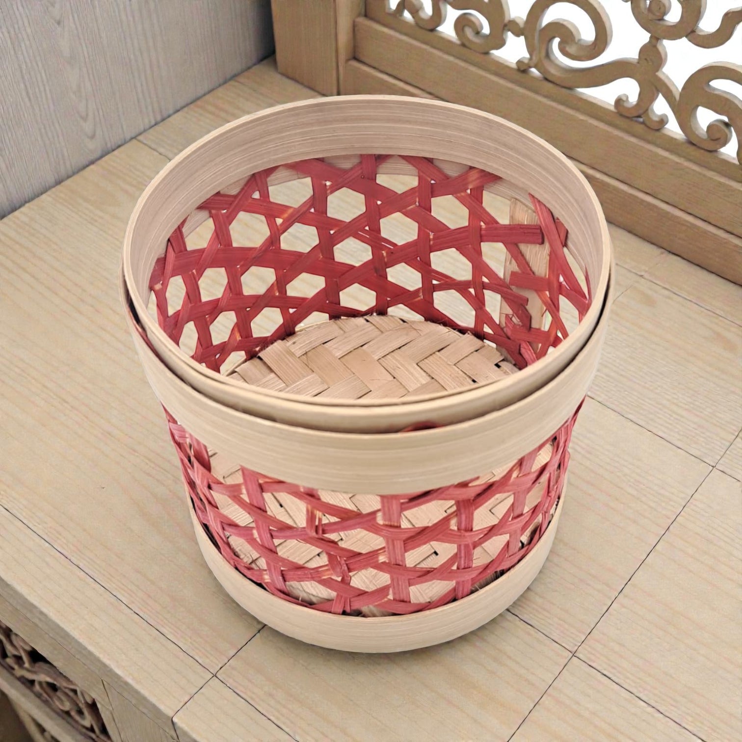 Handwoven Bamboo Storage Basket with Lid for Ramadan Serving & Décor | Multipurpose Date, Sweet & Gift Container - Damoo