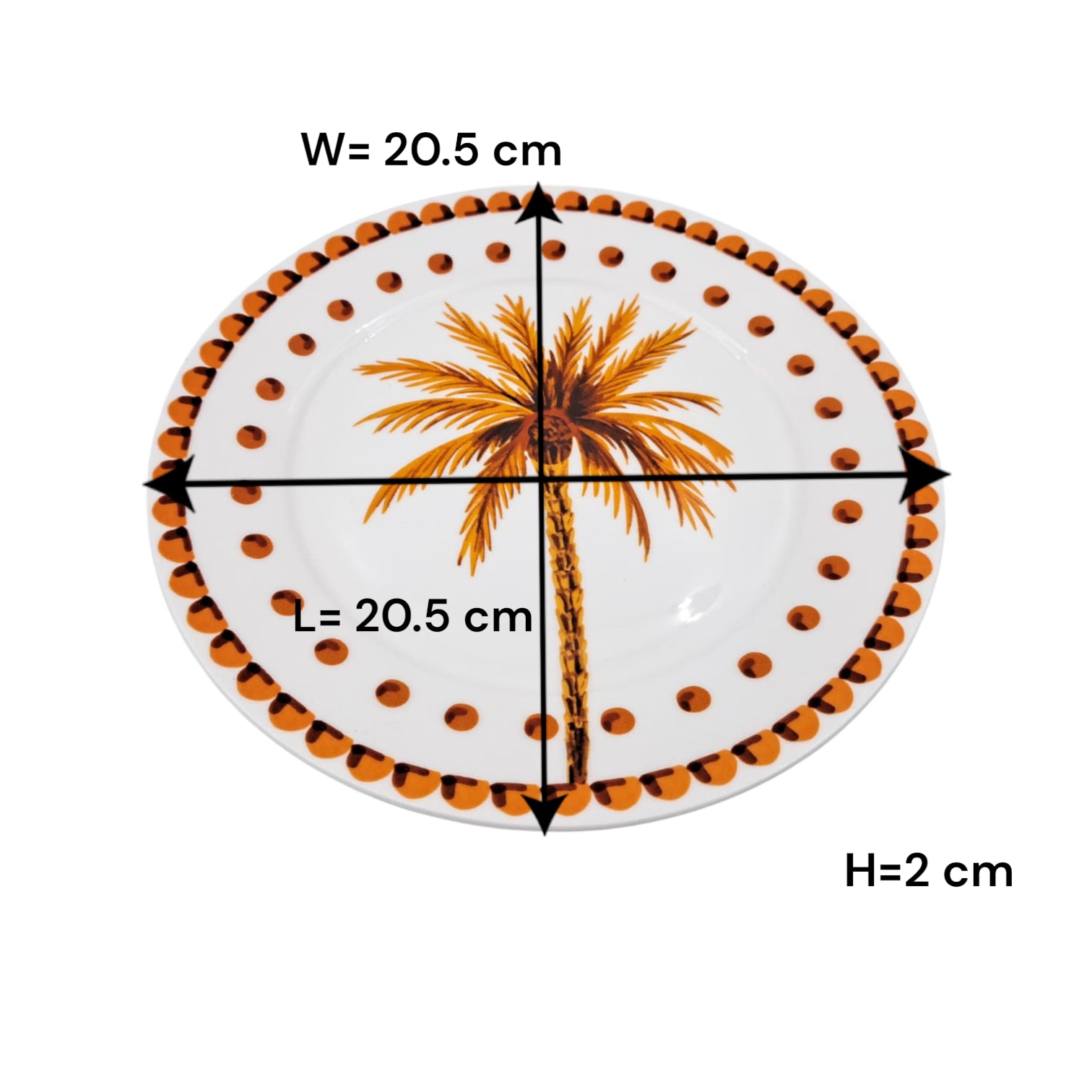 Palm Tree Printed Ceramic Serving Plate for Arabic Desserts & Snacks – Decorative Tableware (2H x 20.5L × 20.5W CM) - Damoo