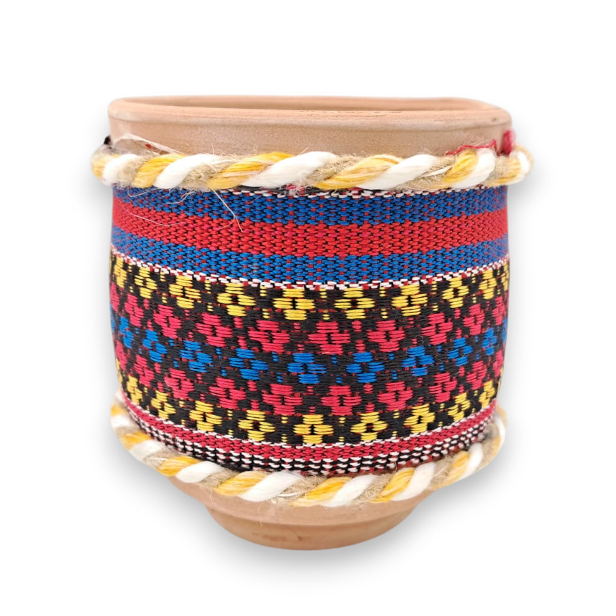 Handcrafted Arabic Fabric-Wrapped Clay Pot Decorative Storage & Planter (9H x 9L × 9W CM) - Damoo