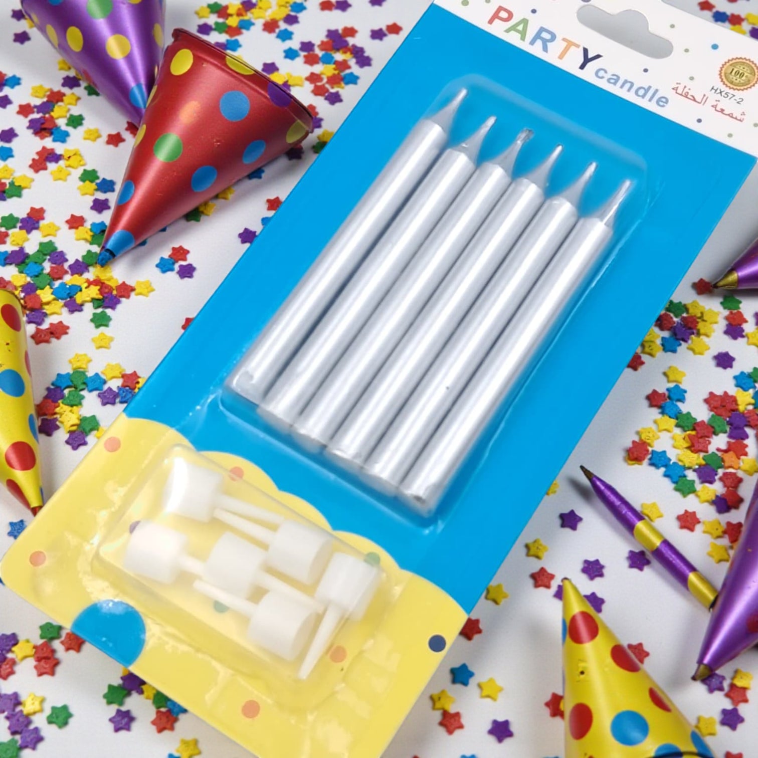 Silver Metallic Birthday Cake Candles – Party Candle Set with Holders, Elegant Celebration Candles for Cakes & Desserts - Damoo
