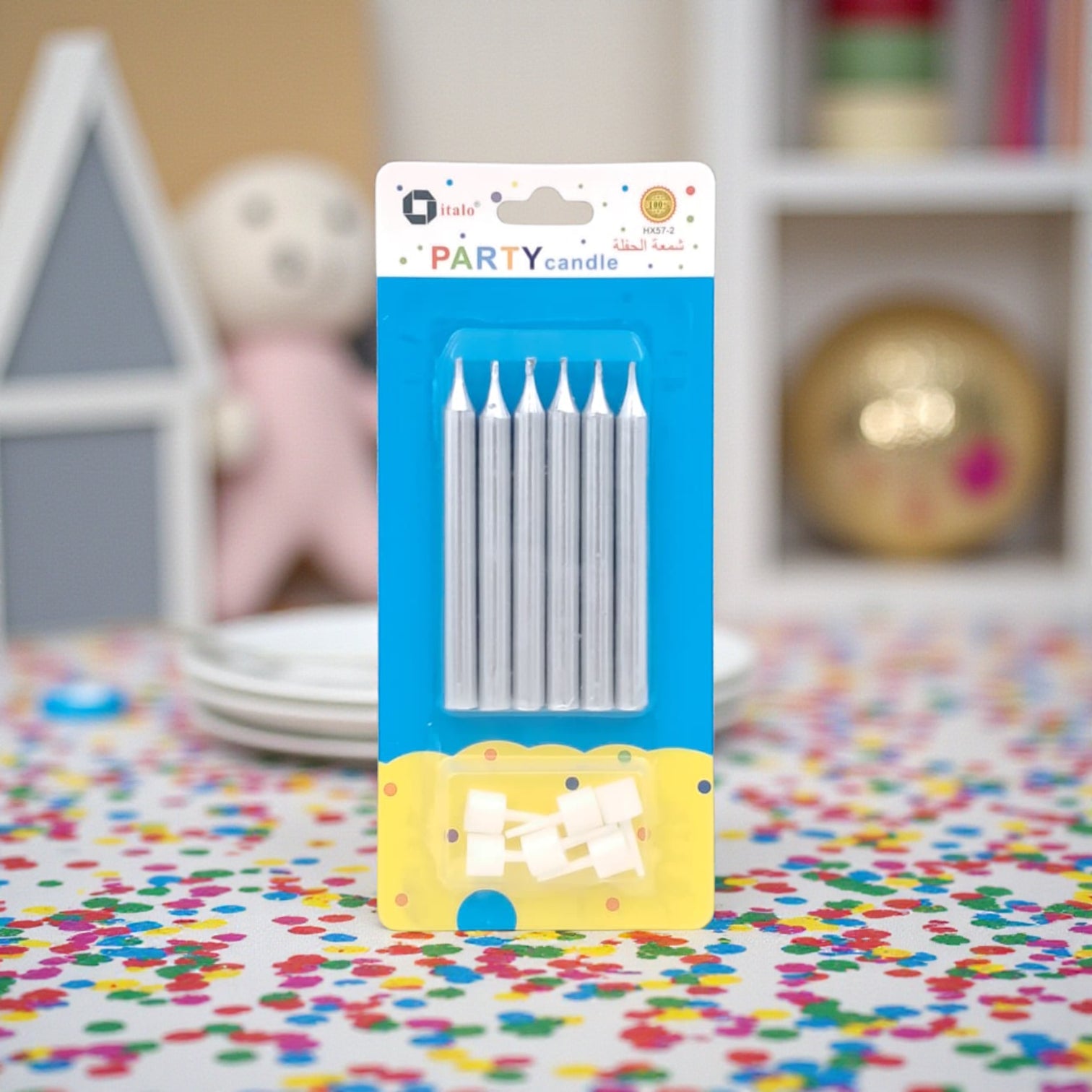 Silver Metallic Birthday Cake Candles – Party Candle Set with Holders, Elegant Celebration Candles for Cakes & Desserts - Damoo