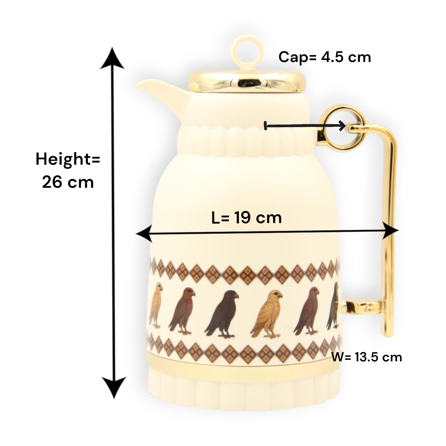 0.6L Vacuum Flask with Traditional Falcon Design & Gold Handle – Double Wall Insulated Hot & Cold Beverage Thermos (26H x 19L x 13.5W CM) - Damoo