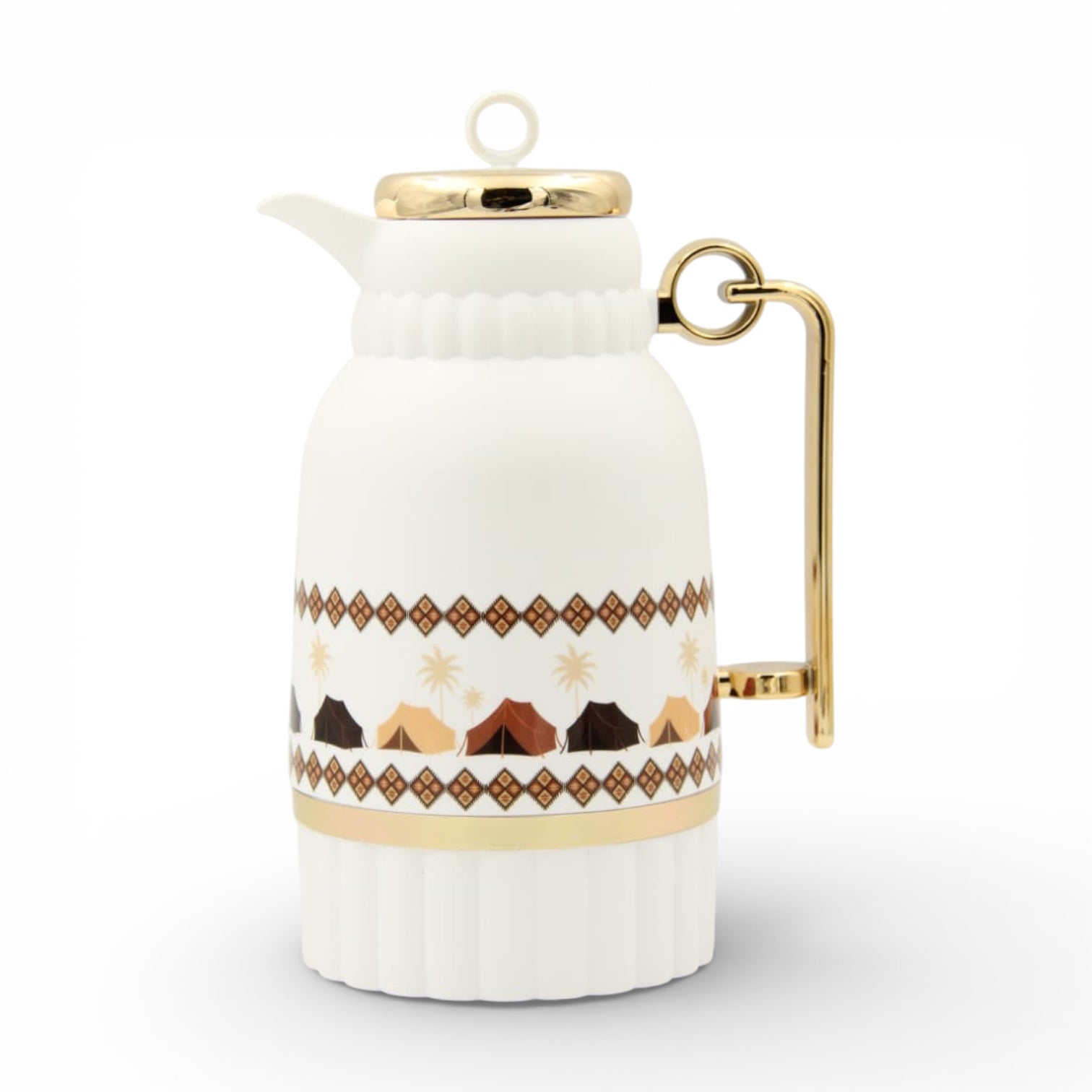 Traditional Arabic Tea Flask 1 Liter – Double Wall Insulated Glass Liner Zamzamiyah with Handle, Heritage Pattern Thermal Hot Beverage Jug, Available in Two Designs - Damoo