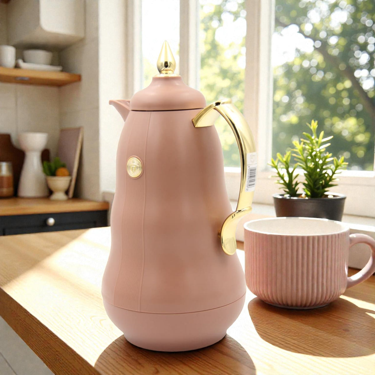 Arabic Classic Heritage Tea Flask 1L Double Wall Glass Liner Vacuum Jug with Traditional Pattern & Heat Insulation Available on Multi Color Options (24H x 13W × 13L CM) - Damoo