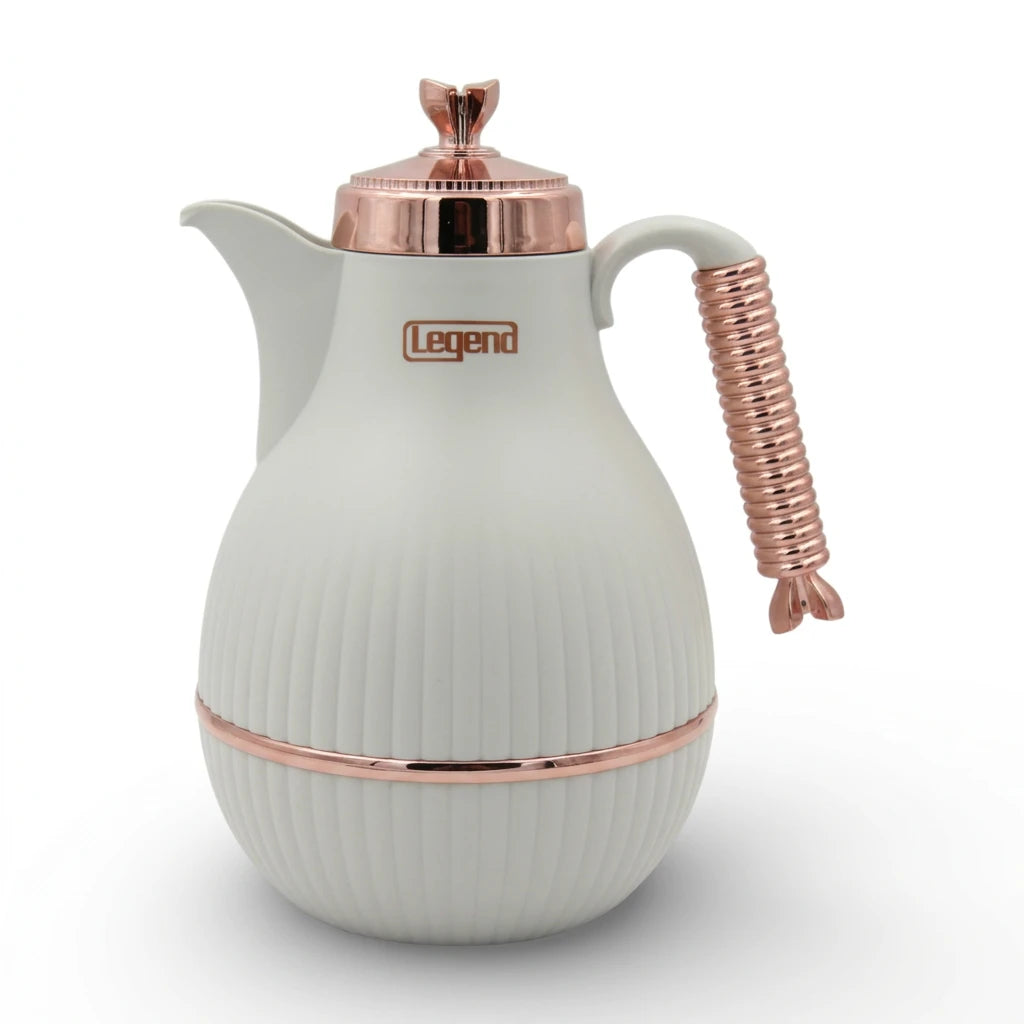 LEGAND Premium Thermos Flask with Gold Handle – Elegant Insulated Vacuum Jug for Hot & Cold Drinks, Durable Plastic Body, Glass Liner, Push Button Pouring, Ideal for Tea, Coffee & Arabic Hospitality - Damoo