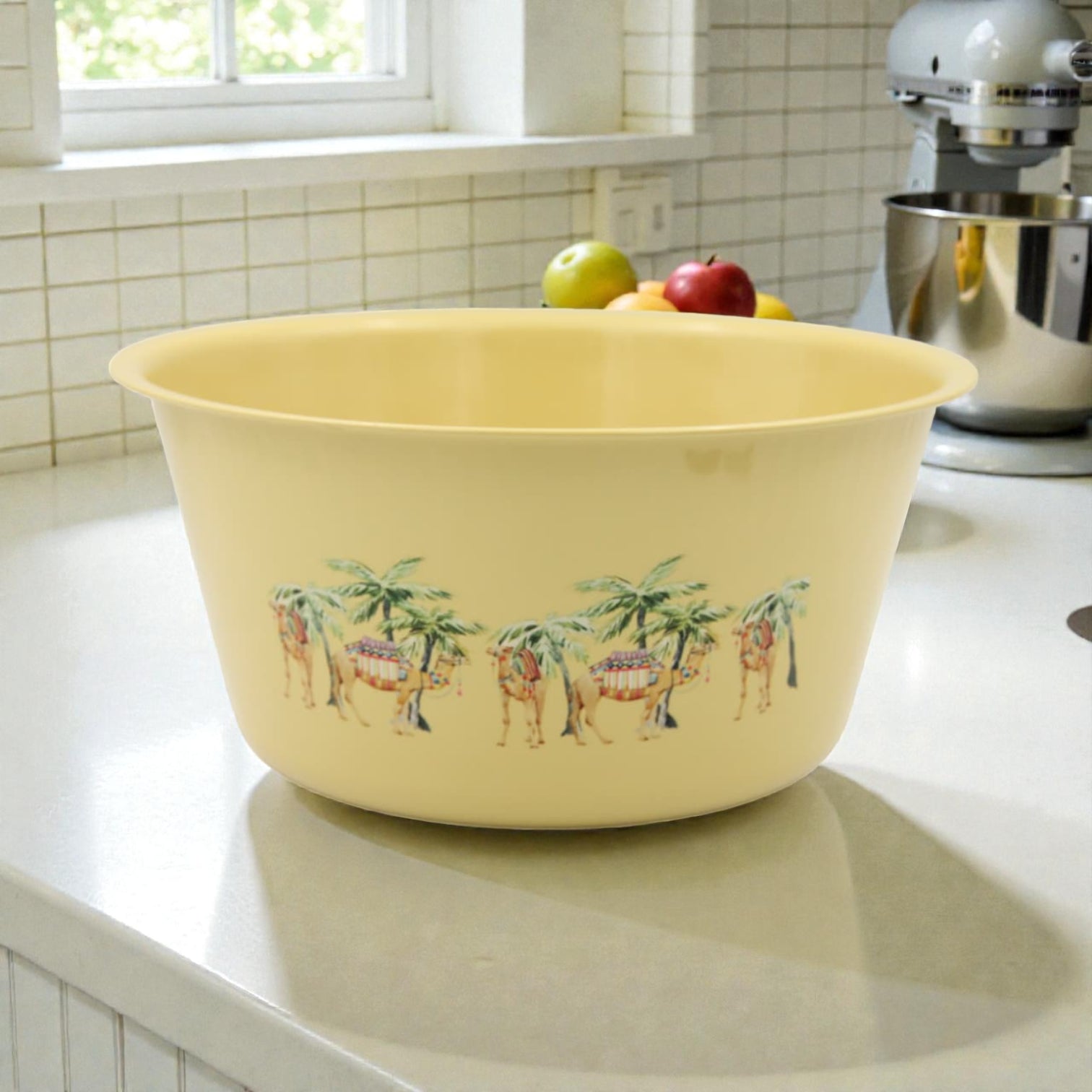 Camel Print Plastic Washing Basin (12H x 25L × 25W CM) – Multipurpose Household Bowl with or without Handles, Lightweight Laundry, Cleaning & Kitchen Basin - Damoo