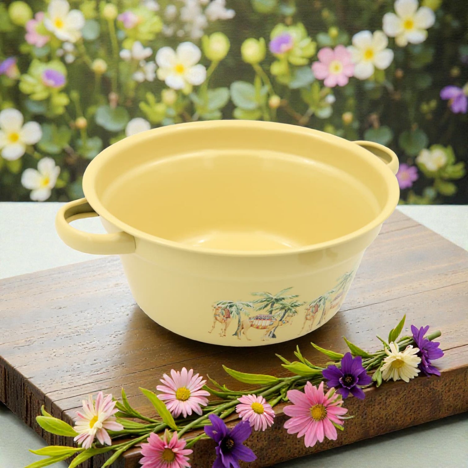 Camel Print Plastic Washing Basin (12H x 25L × 25W CM) – Multipurpose Household Bowl with or without Handles, Lightweight Laundry, Cleaning & Kitchen Basin - Damoo
